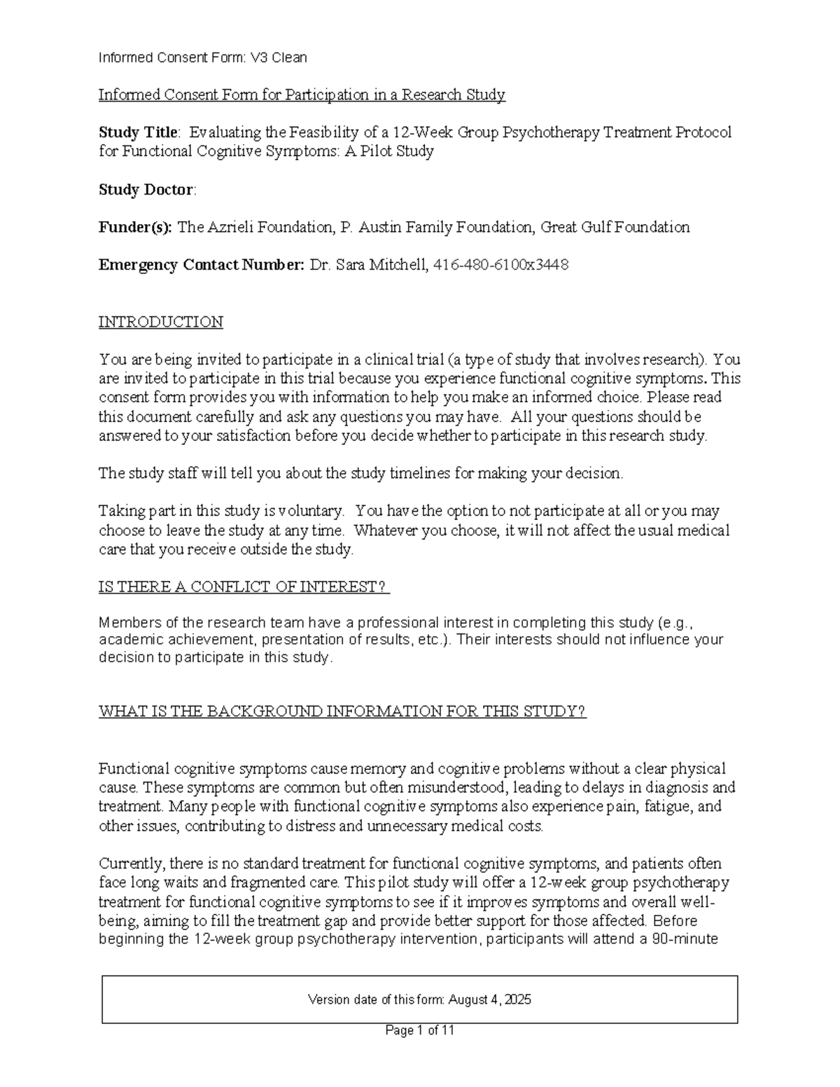 Informed Consent Form for Group Psychotherapy Study: V3 Clean - Studocu