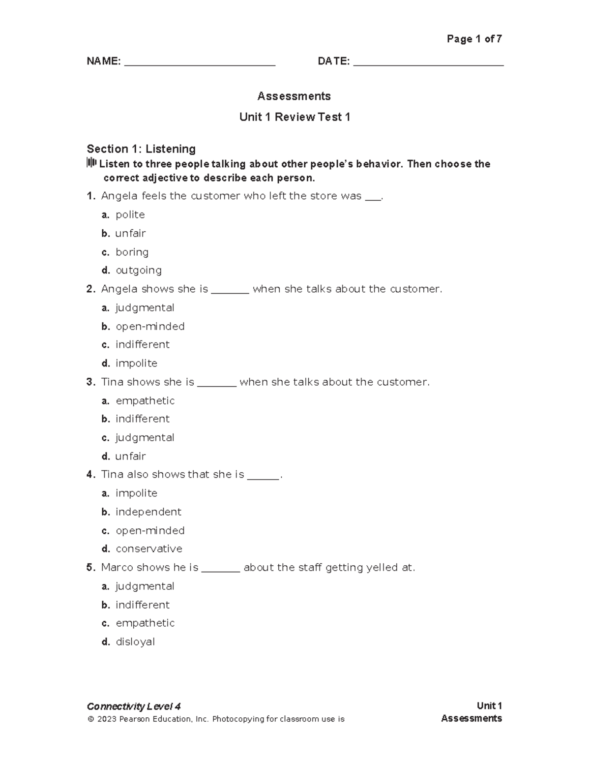 I06 Unit 1 Review Test 1 - Listening & Vocabulary Notes - Studocu