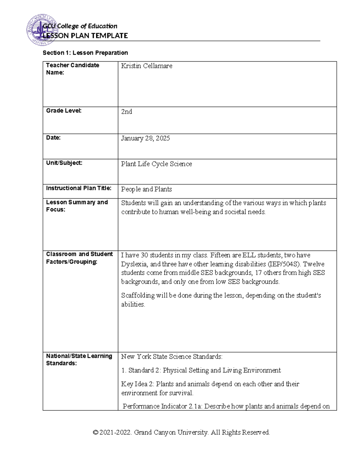People and plants - lesson plan - LESSON PLAN TEMPLATE Section 1 ...