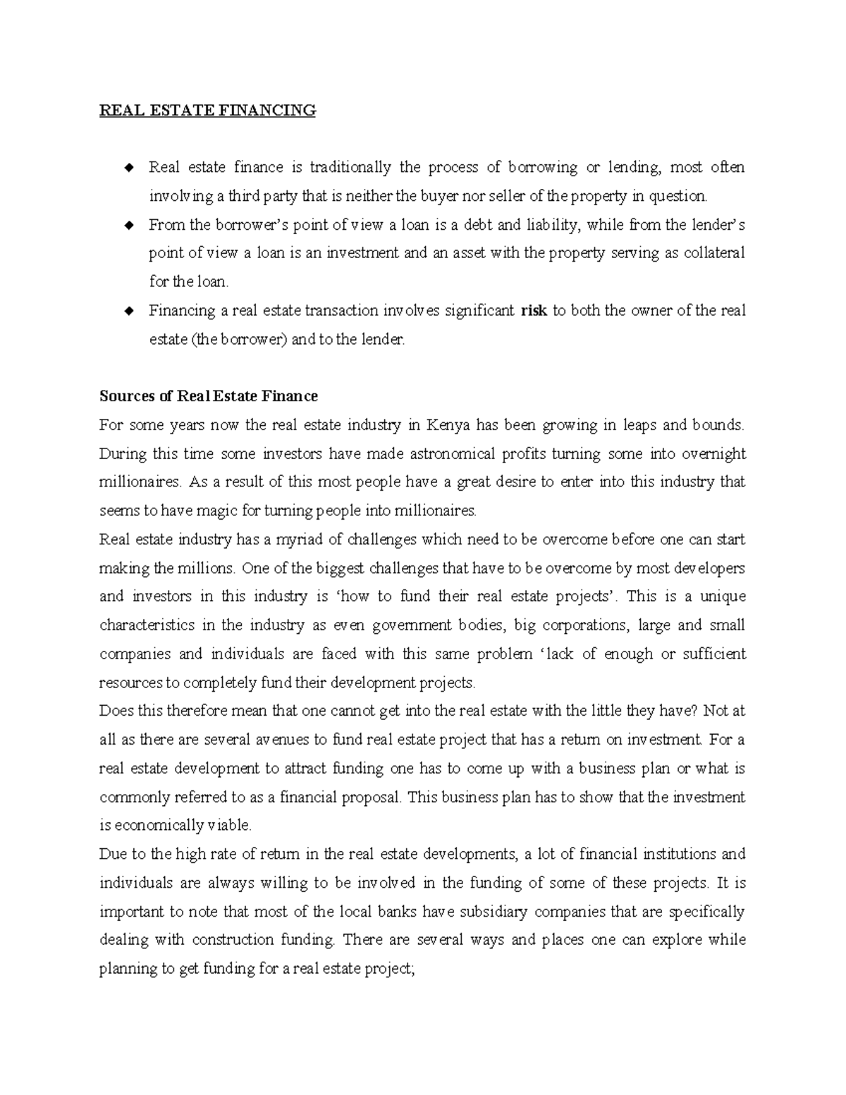 REAL Estate Financing: Key Sources & Loan Process Insights - Studocu