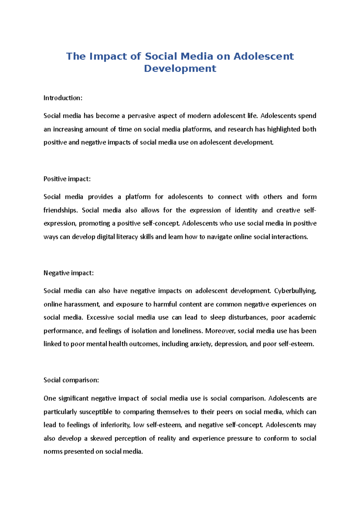 The Impact of Social Media on Adolescent Development - The Impact of ...