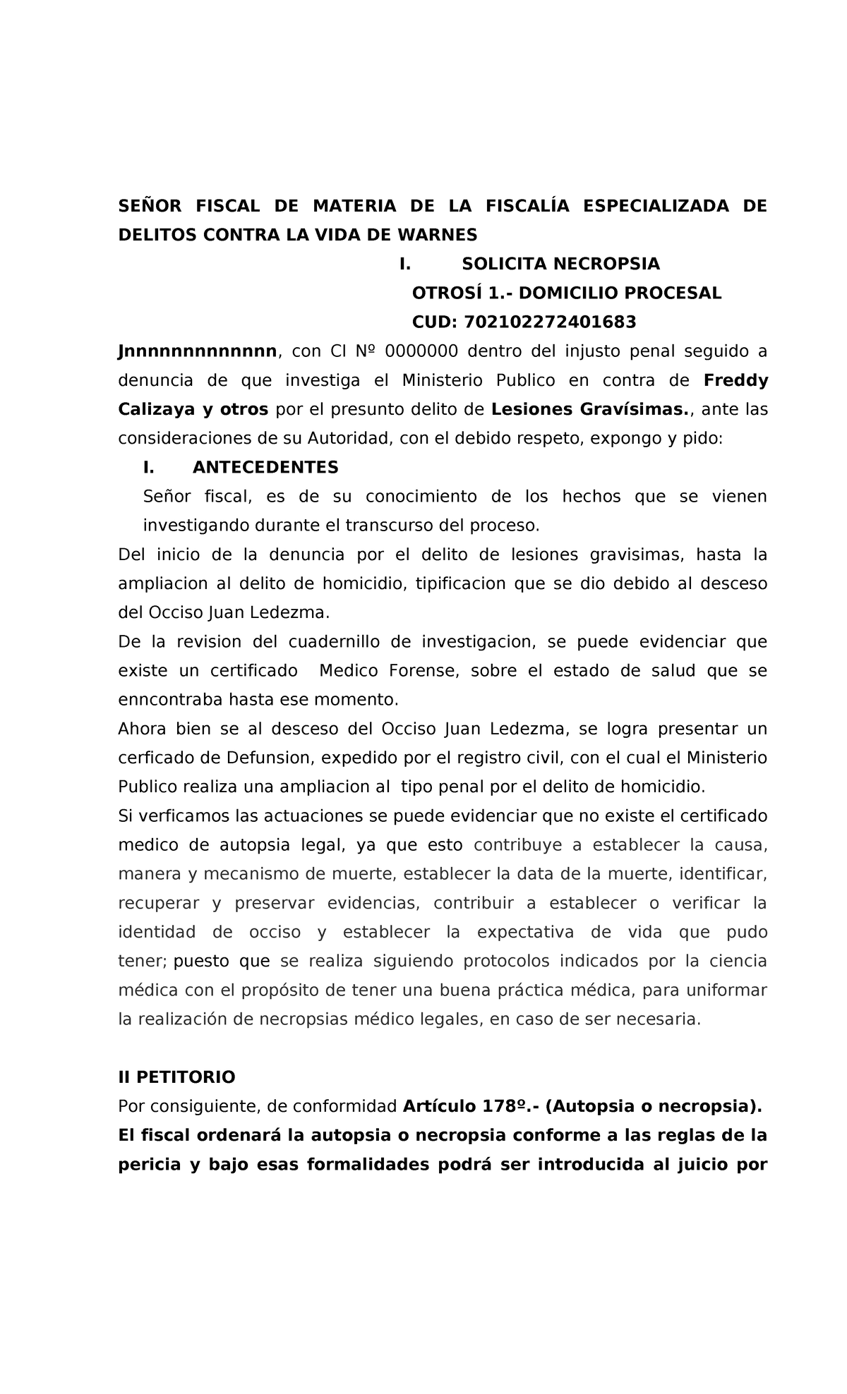 Solicitud de Necropsia en el Caso de Homicidio - CUD: 702102272401683 - Document Preview