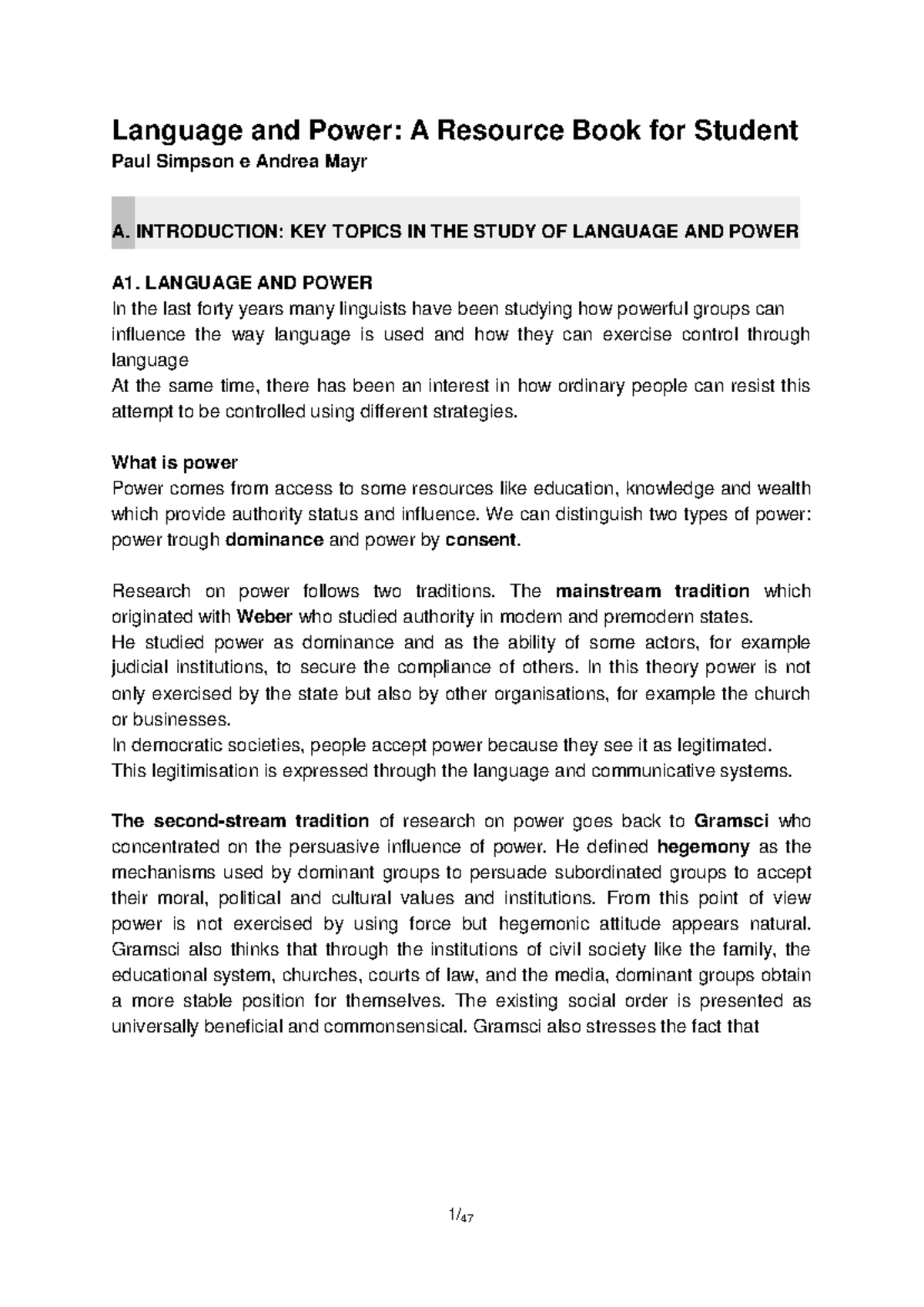 Language and Power: A Resource Book for Student - INTRODUCTION: KEY ...
