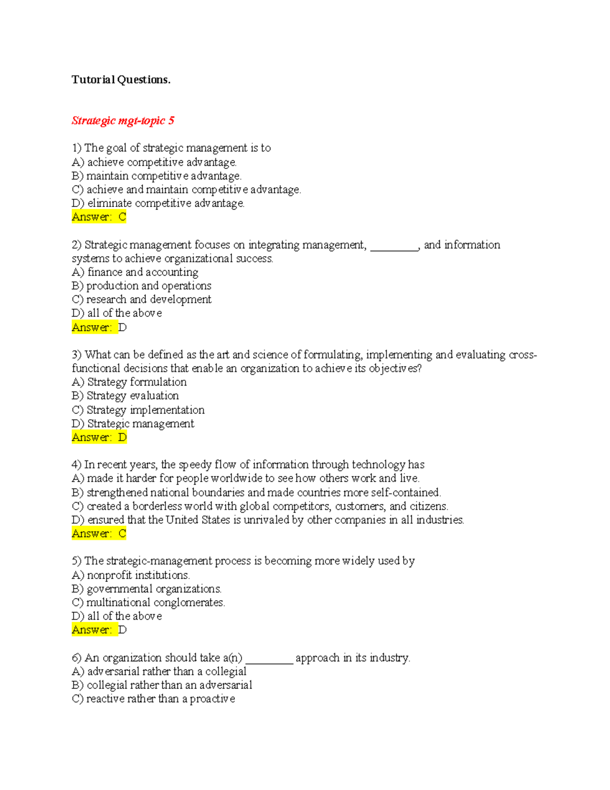 Business LAW QNA - notes - Tutorial Questions. Strategic mgt-topic 5 ...