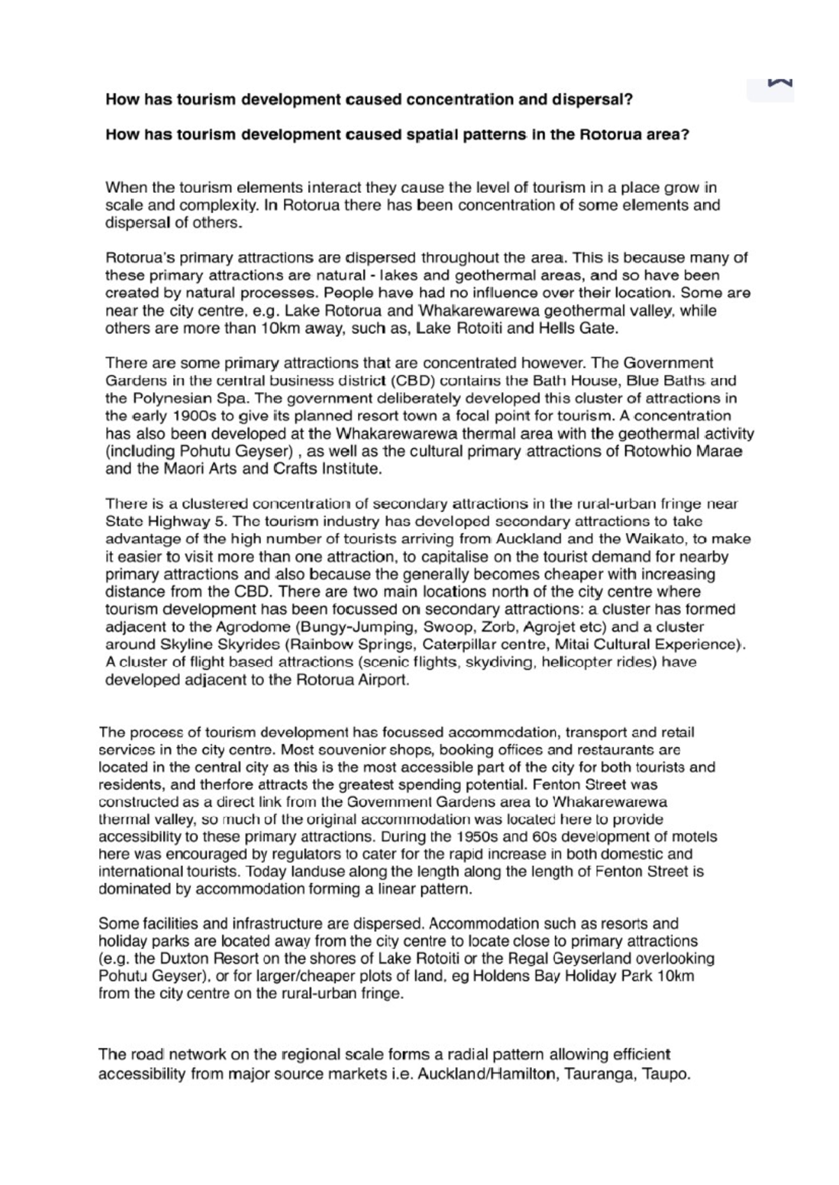 4a. Essay Notes - Spatial Patterns of Tourism Development in Rotorua ...