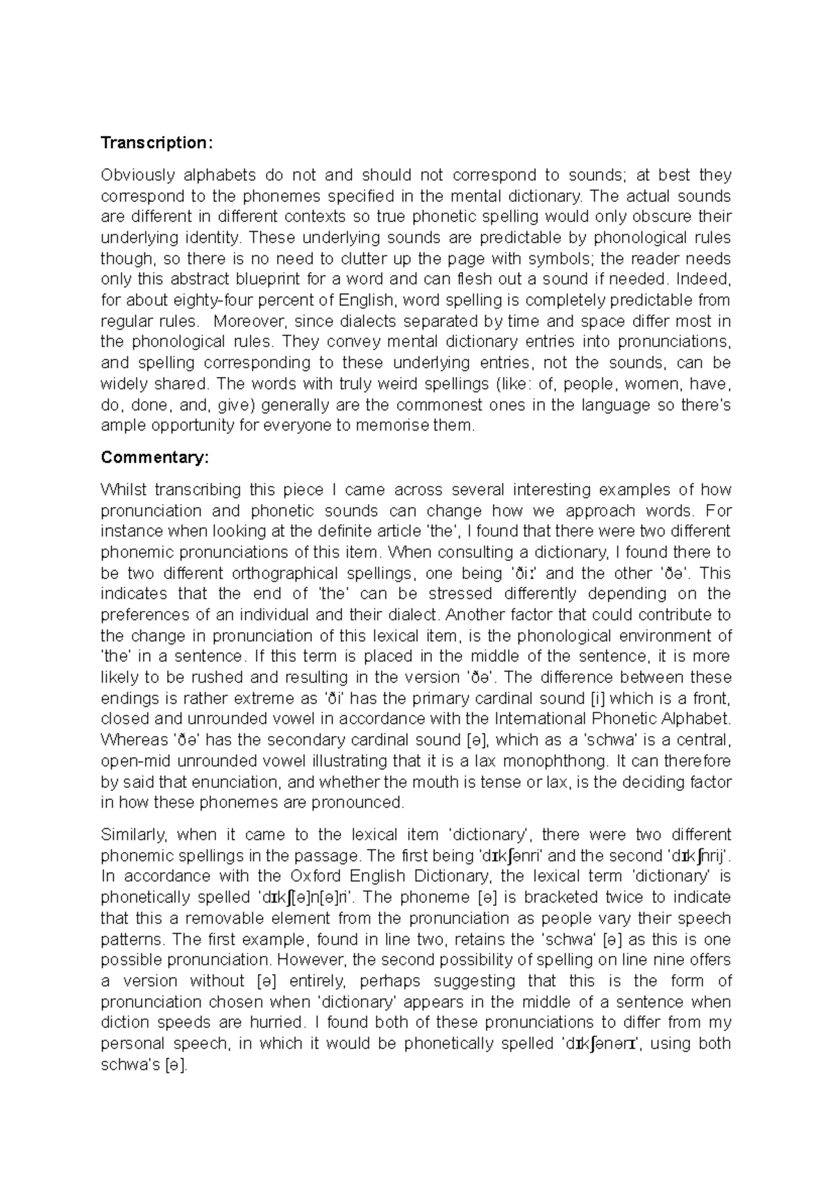 First Assignment – Phonetic transcription task - Transcription ...