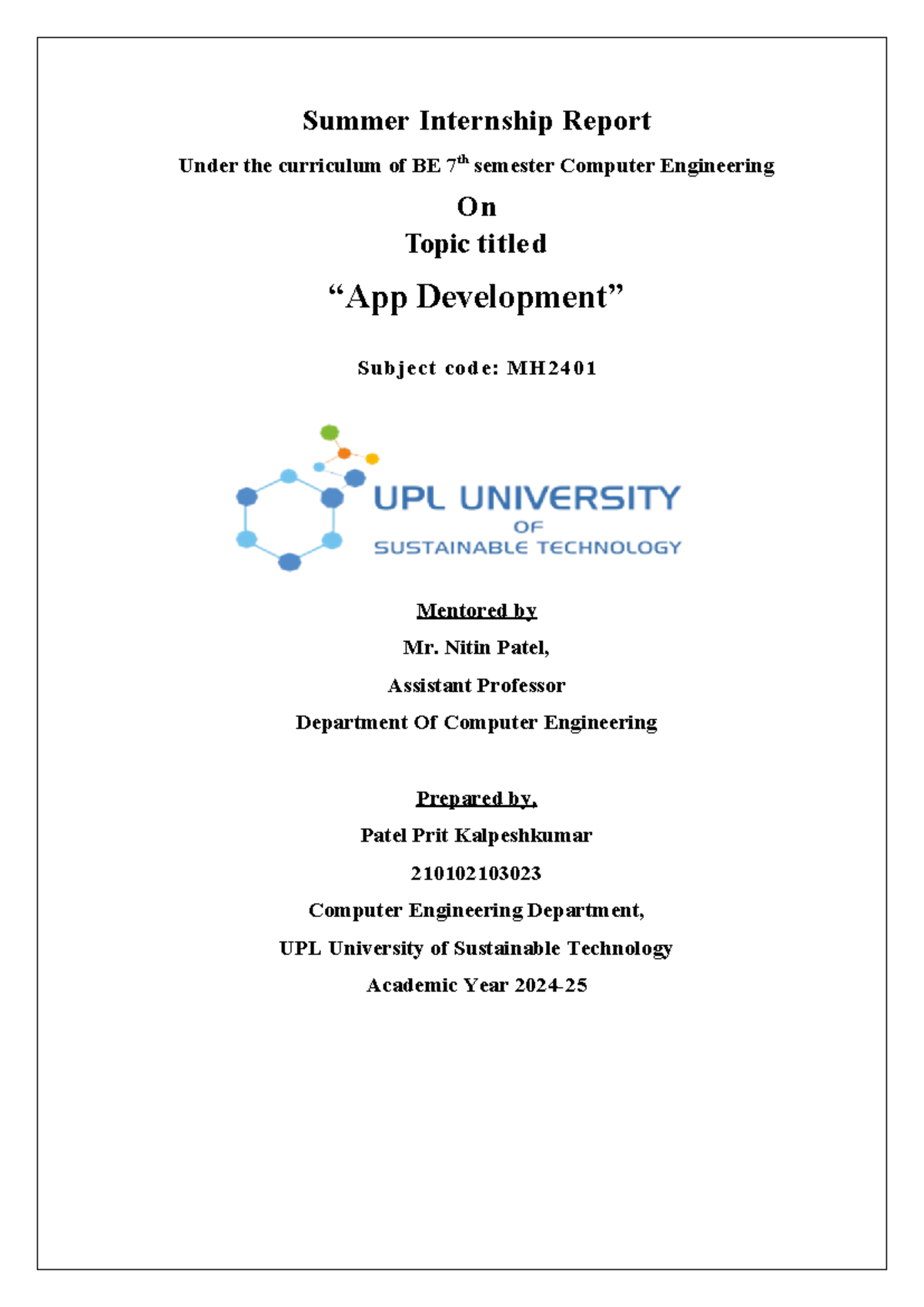 internship report - Under the curriculum of BE 7th semester Computer ...