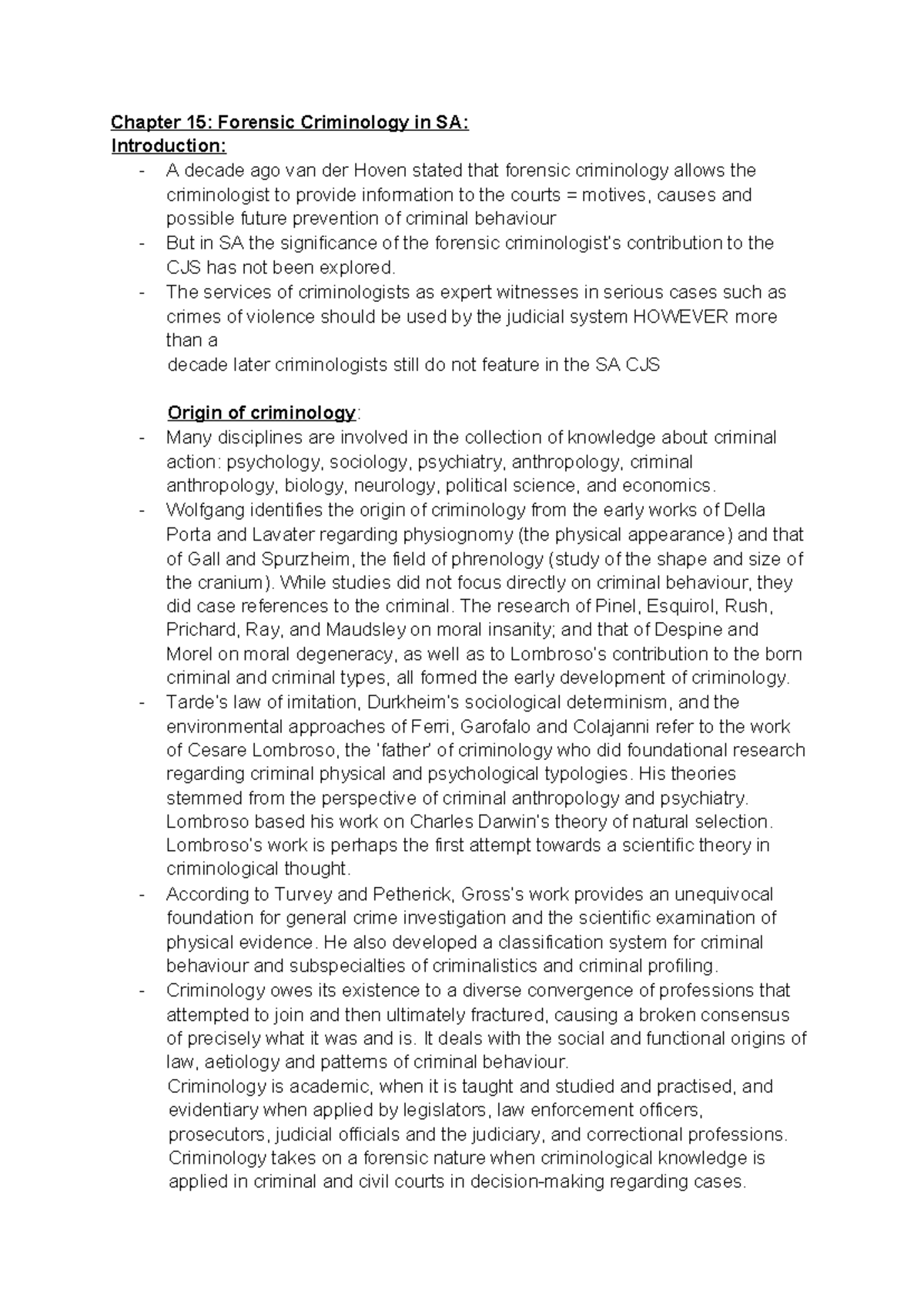 KRM 2025: Chapter 15 - Forensic Criminology in SA Exploration - Studocu
