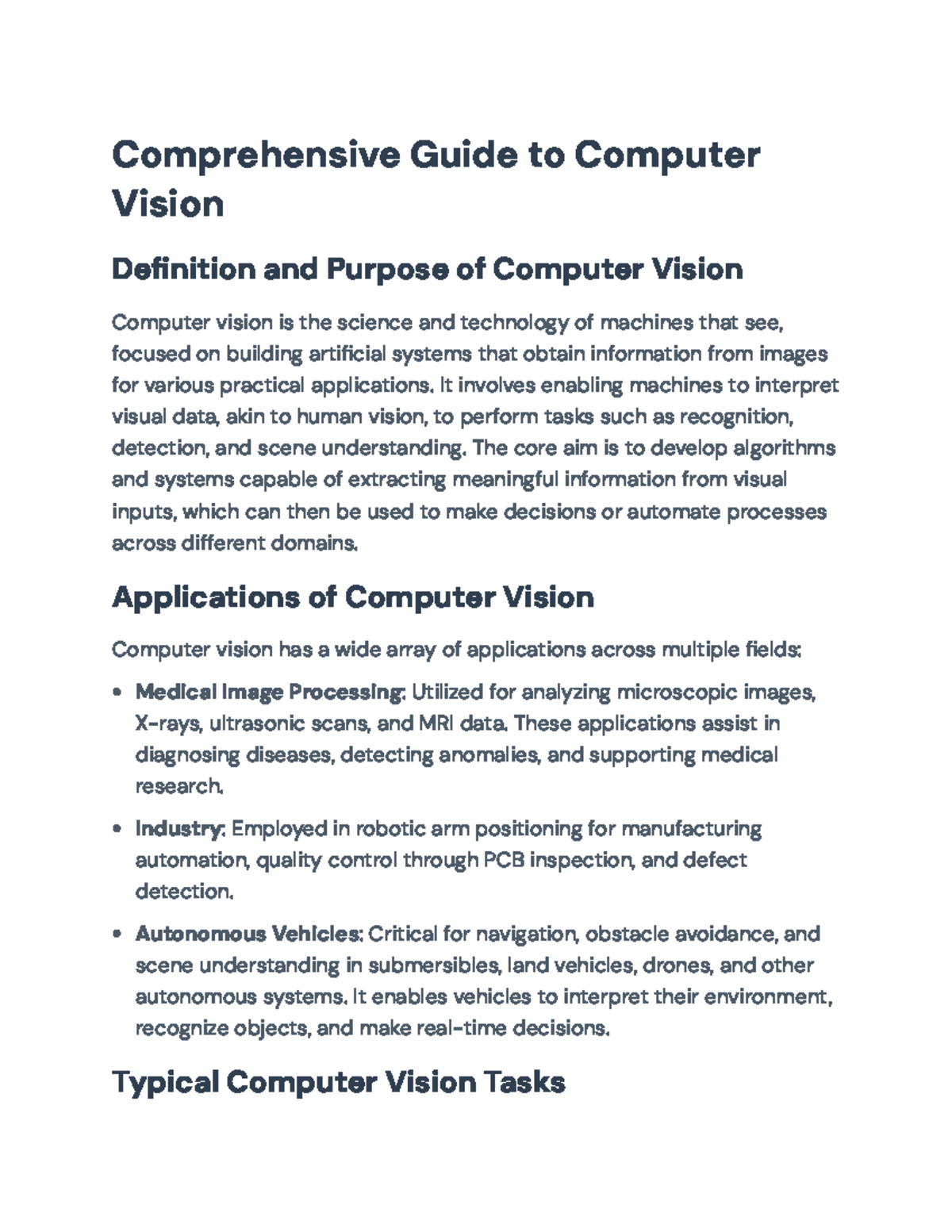 Comprehensive Guide to Computer Vision: Applications & Techniques - Studocu