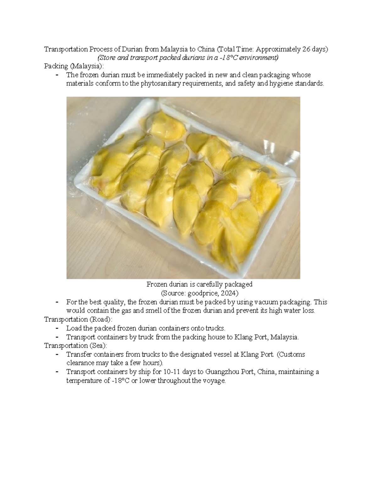Transportation Process of Durian from Malaysia to China: A 26-Day ...