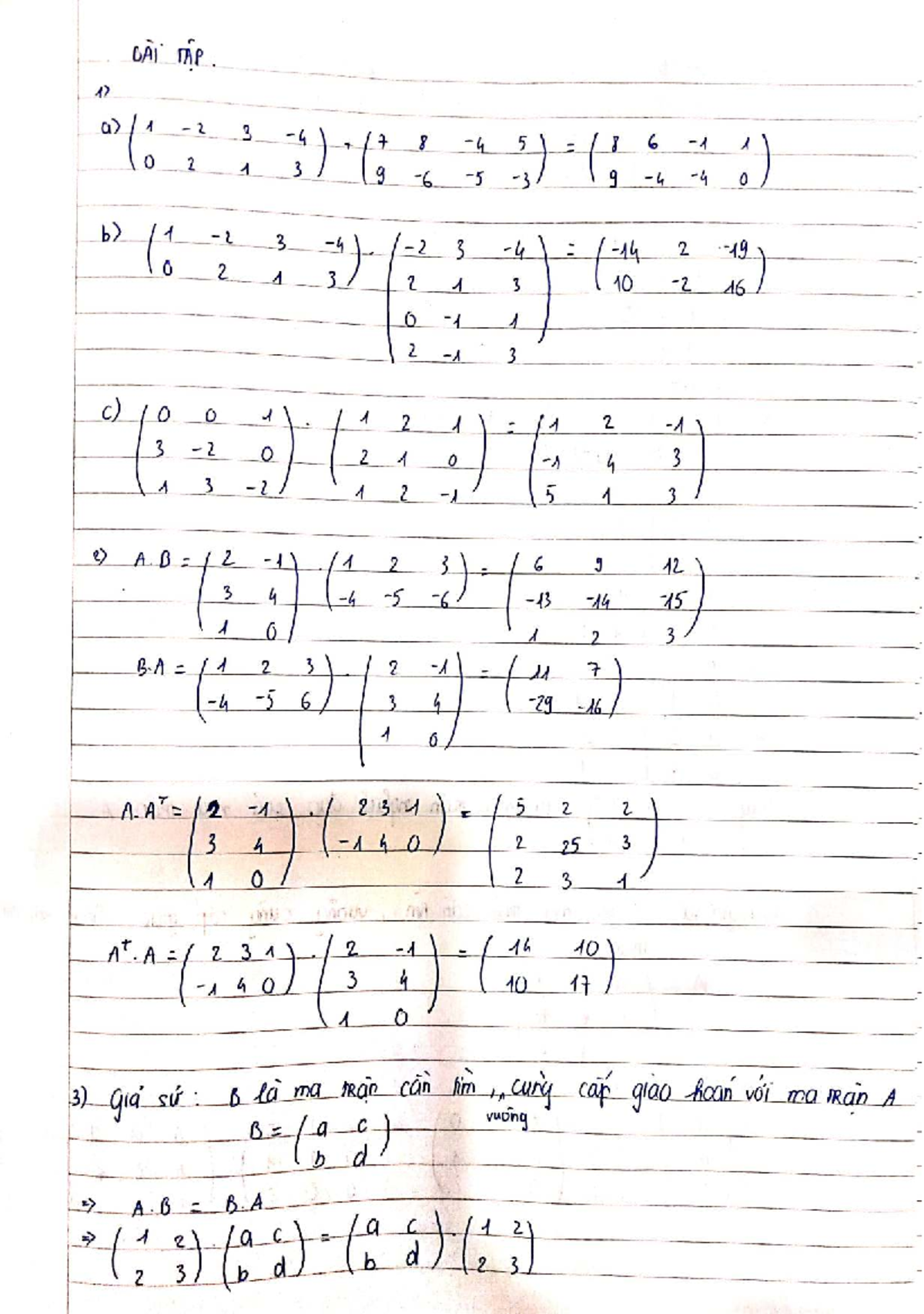 Linear Algebra BT - Matrix Operations and Properties - Studocu