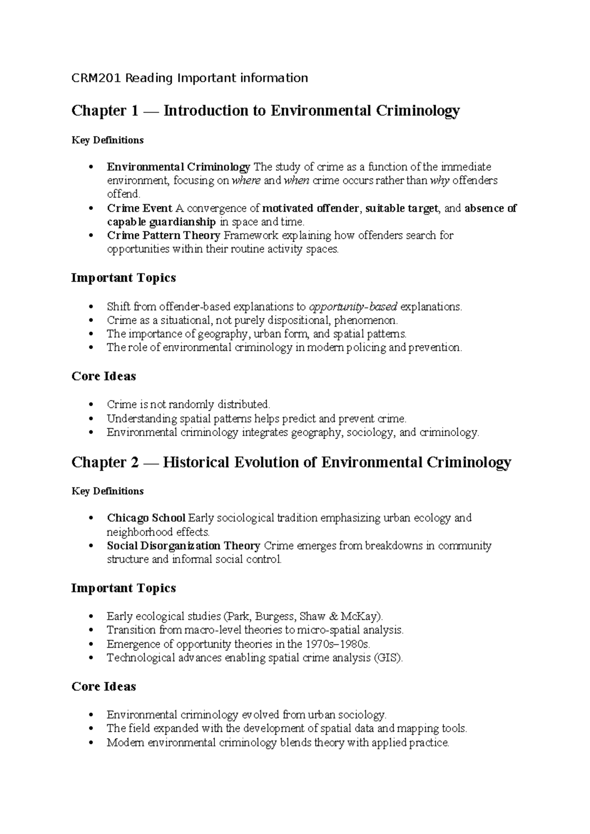 CRM201 Lecture Notes: Key Concepts in Environmental Criminology - Studocu