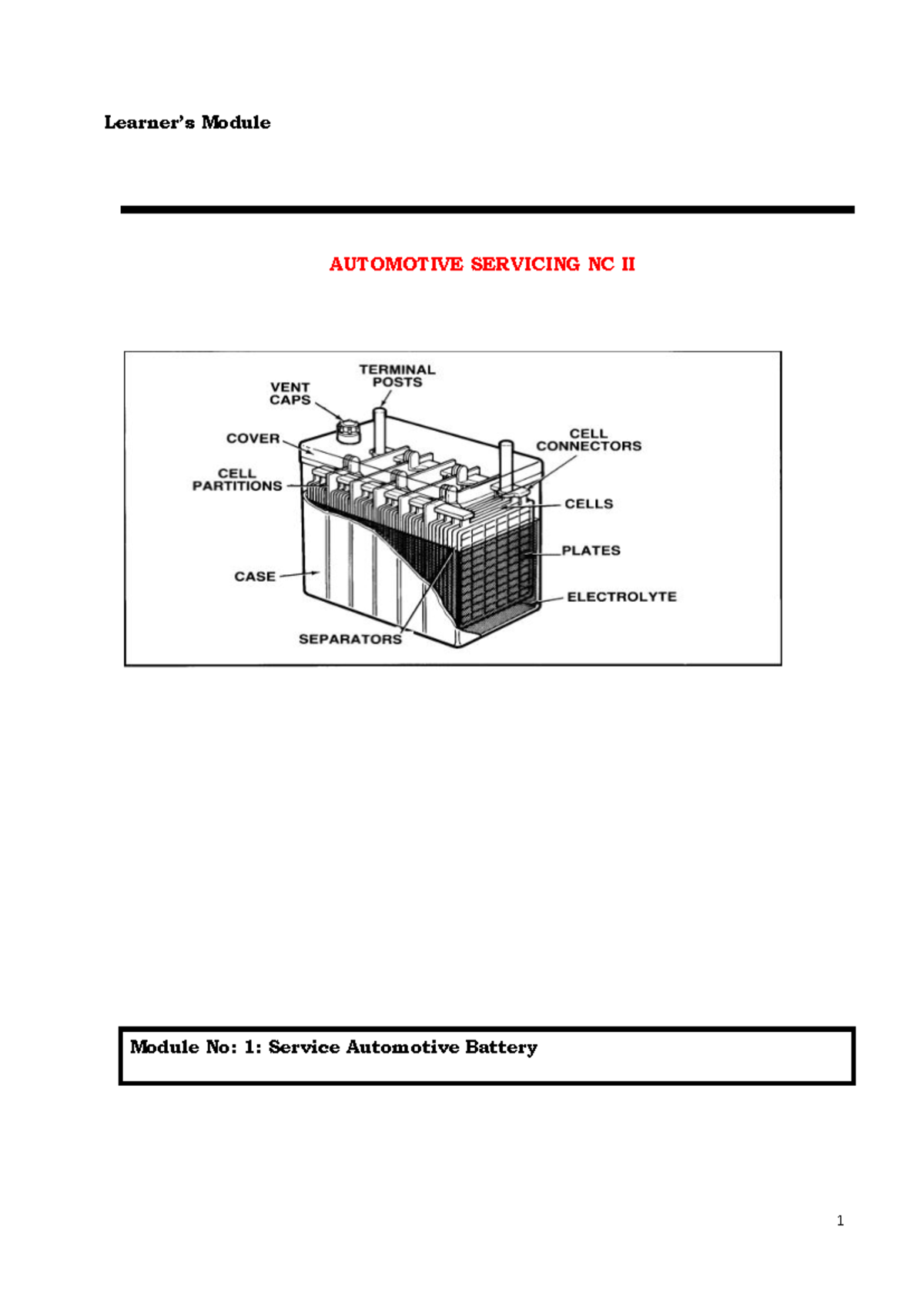M-1 Automotive Battery Servicing Lecture Notes and Lessons - Studocu