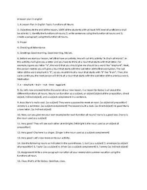 Assesment Lesson plan - notes - A Detailed Lesson Plan in Types of ...