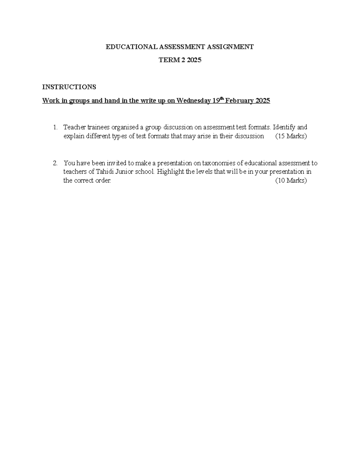 Educational Assessment Assignment - EDUCATIONAL ASSESSMENT ASSIGNMENT ...