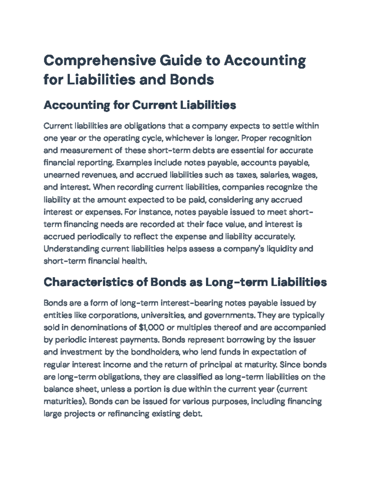 Comprehensive Accounting Guide for Liabilities and Bonds (ACCT 101 ...