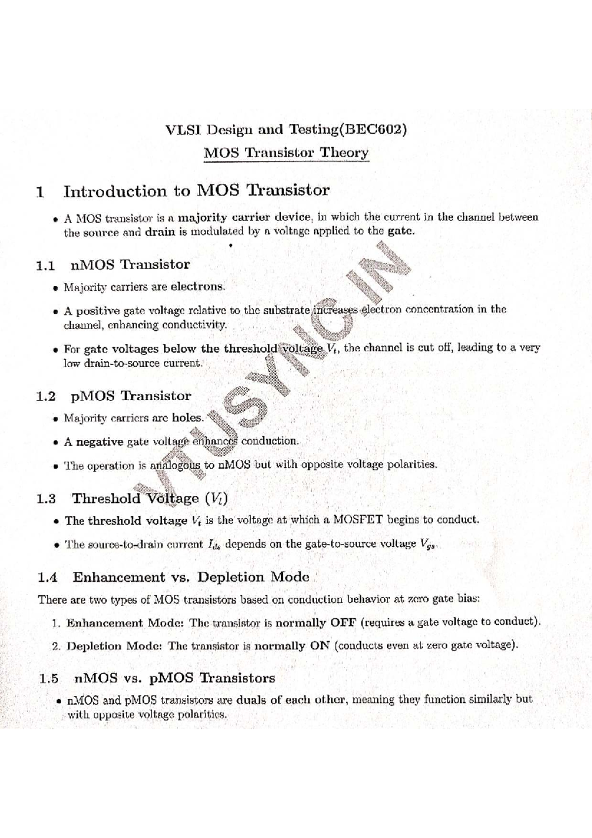 VLSI Design and Testing (BEC602) - MOS Transistor Fundamentals - Studocu
