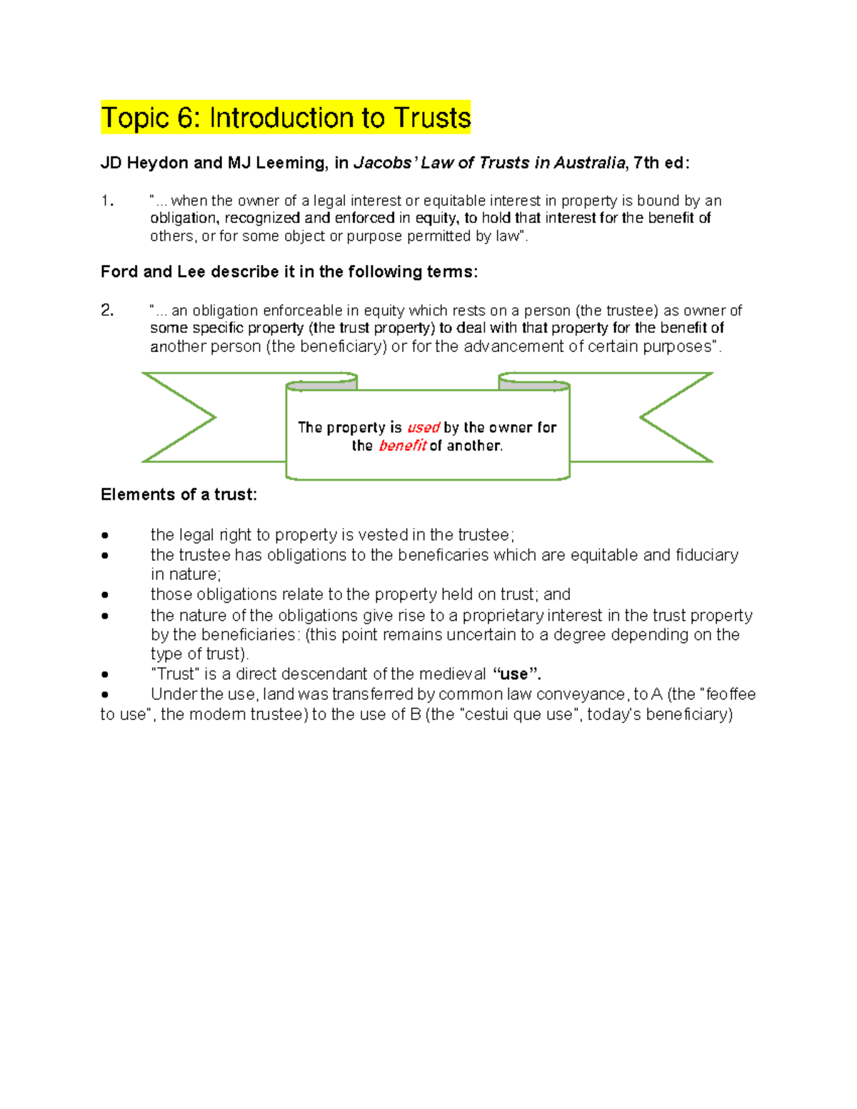 LAW340 Topic Notes - Understanding Trusts and their Functions - Studocu