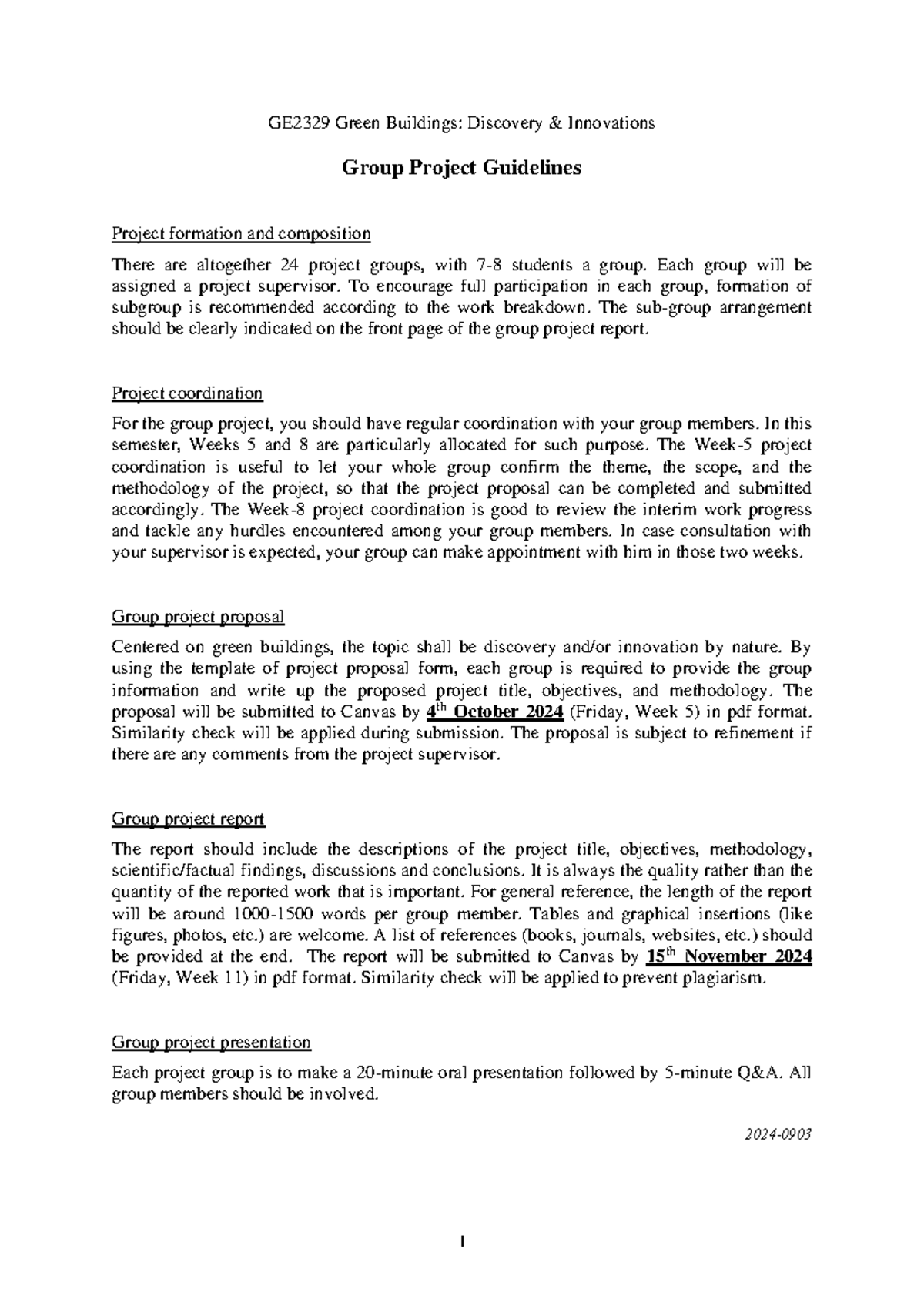 GE2329 Group Project - Guidelines 2425 2024-0903 - 1 GE2329 Green ...