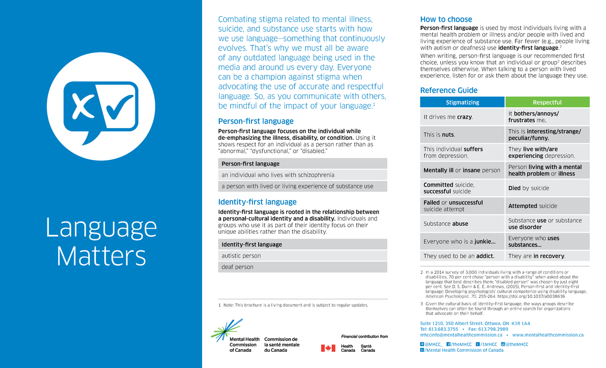 Language Matters: A Cheat Sheet on Stigma Reduction and Language Use ...