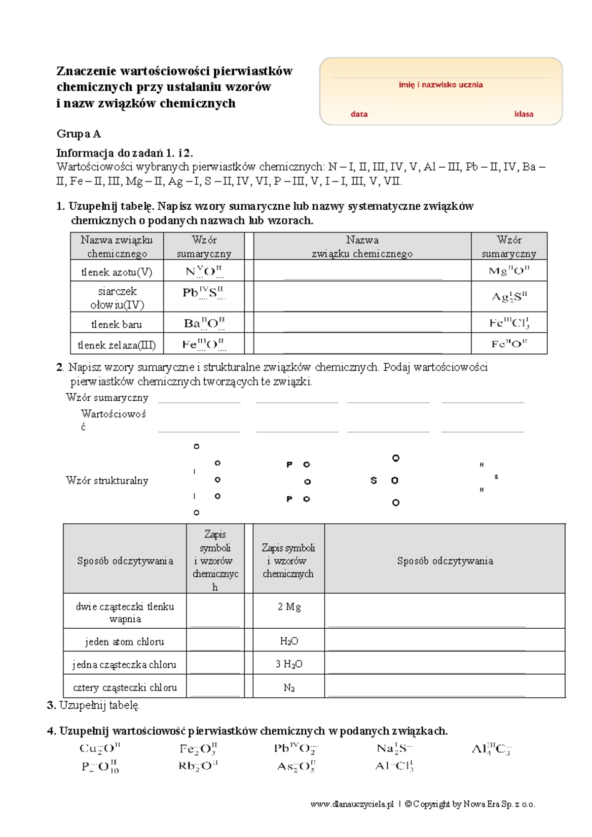 Znaczenie wartościowości pierwiastków chemicznych w zadaniach 9 - Studocu