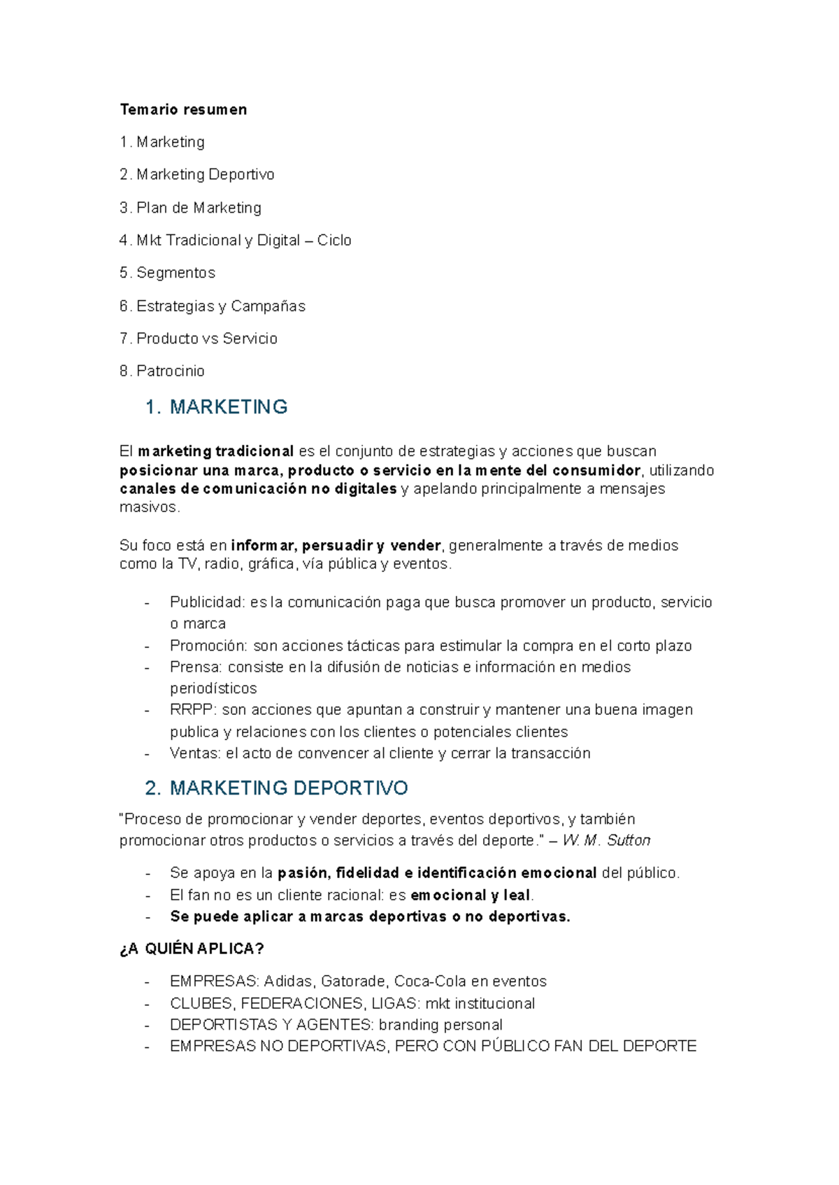Resumen MKT Deportivo 1er Parcial: Estrategias y Conceptos Clave - Studocu