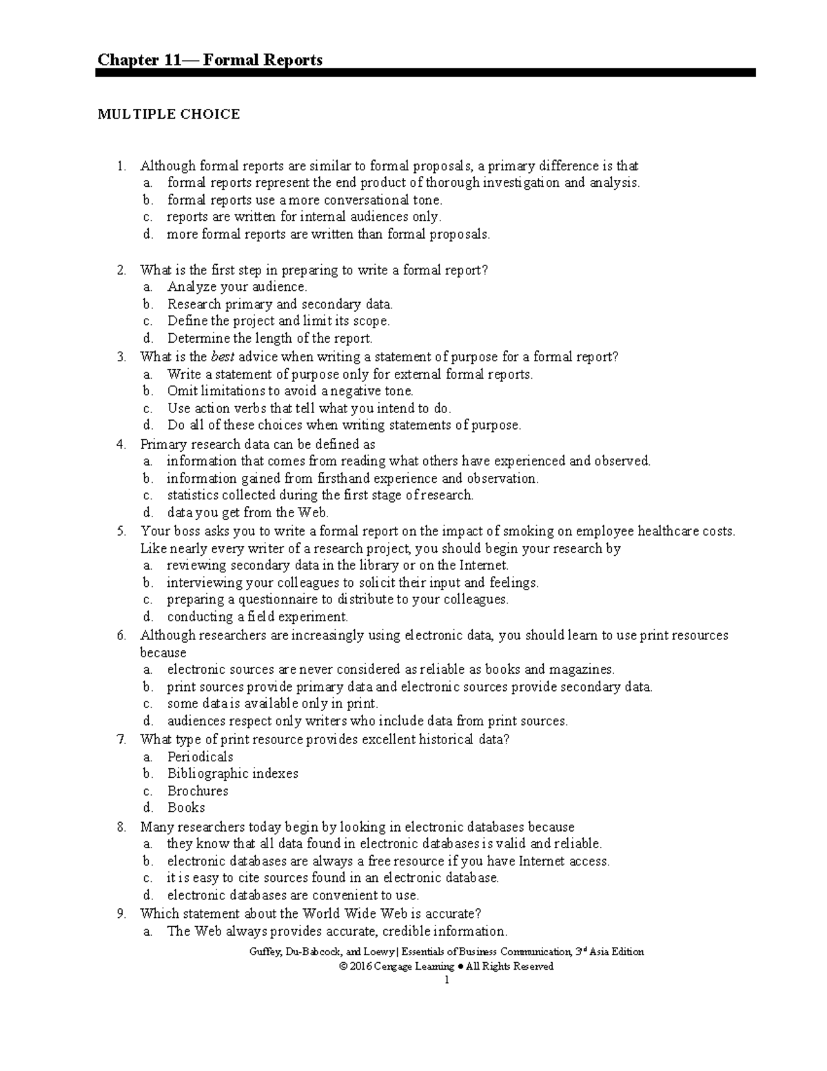 Chapter 10: Formal Reports - Key Concepts and Multiple Choice Questions ...
