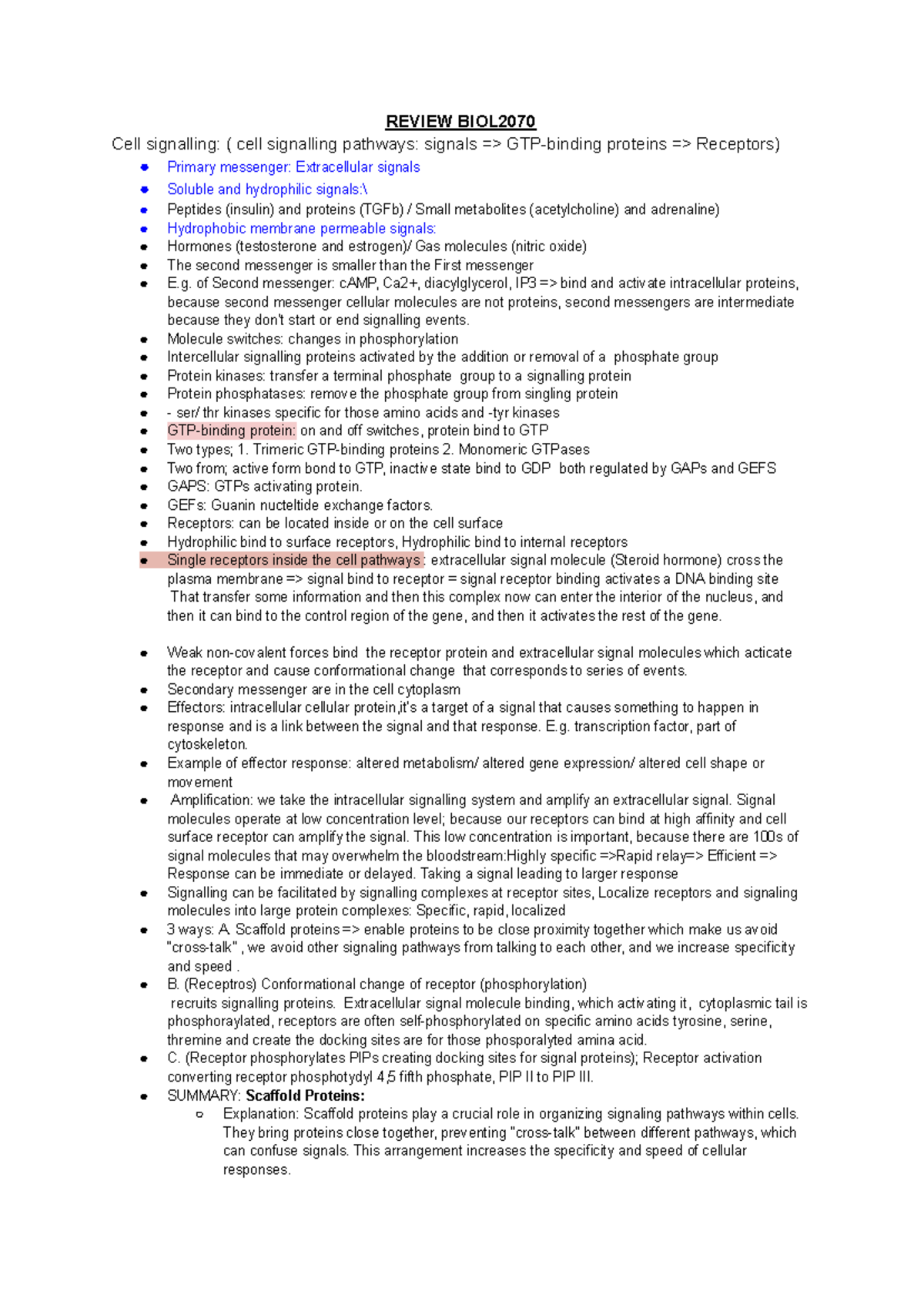 Review - Summary Research Methods - REVIEW BIOL Cell signalling: ( cell ...