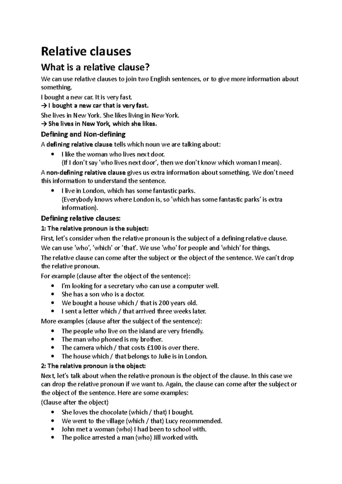 Understanding Relative Clauses: Theory and Examples - Studocu