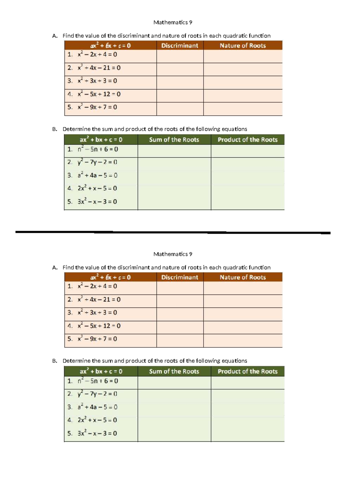 Math9 q1 quiz3A - Quiz - Electrical engineering - Mathematics 9 A. Find ...