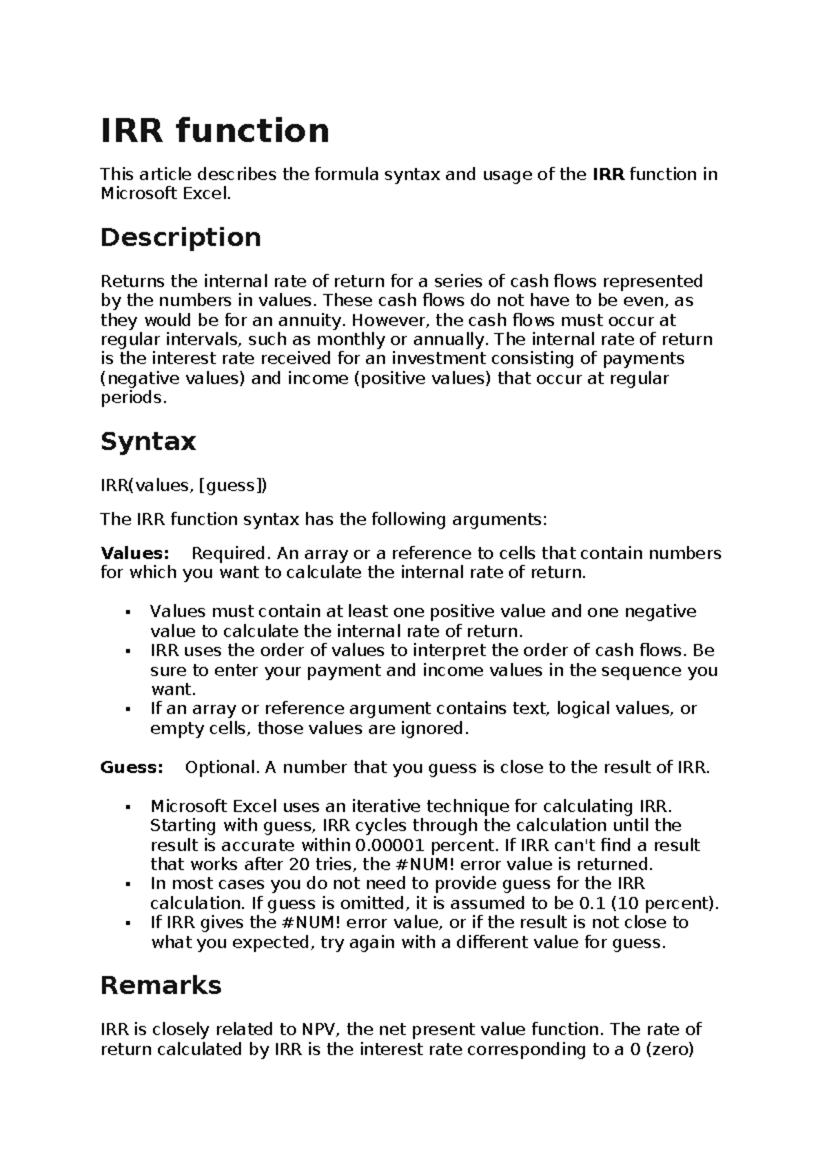 IRR Function - Lecture Notes for Excel Analysis (Course Code: IRR101 ...