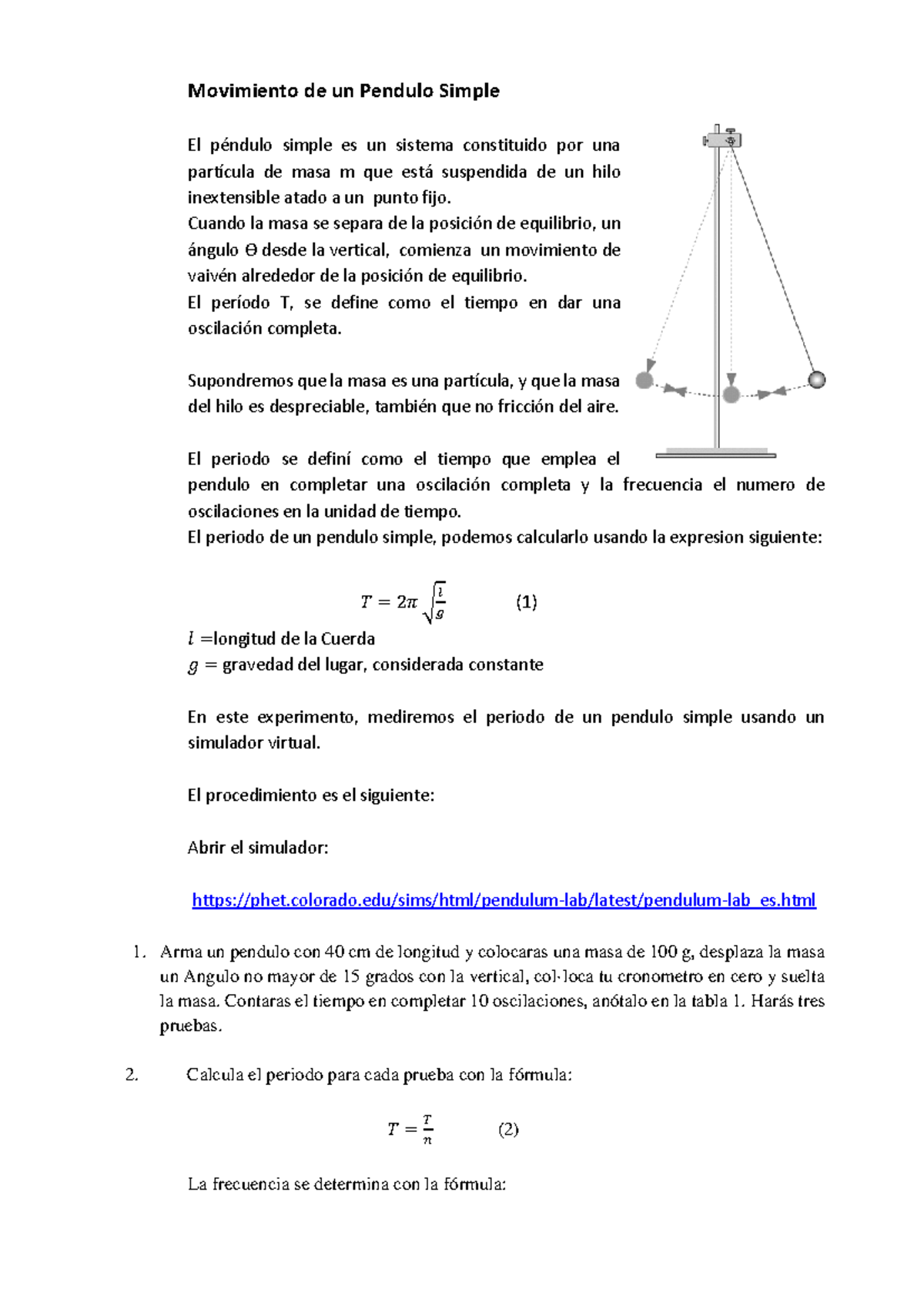 El pendulo simple Realizado - Movimiento de un Pendulo Simple El ...