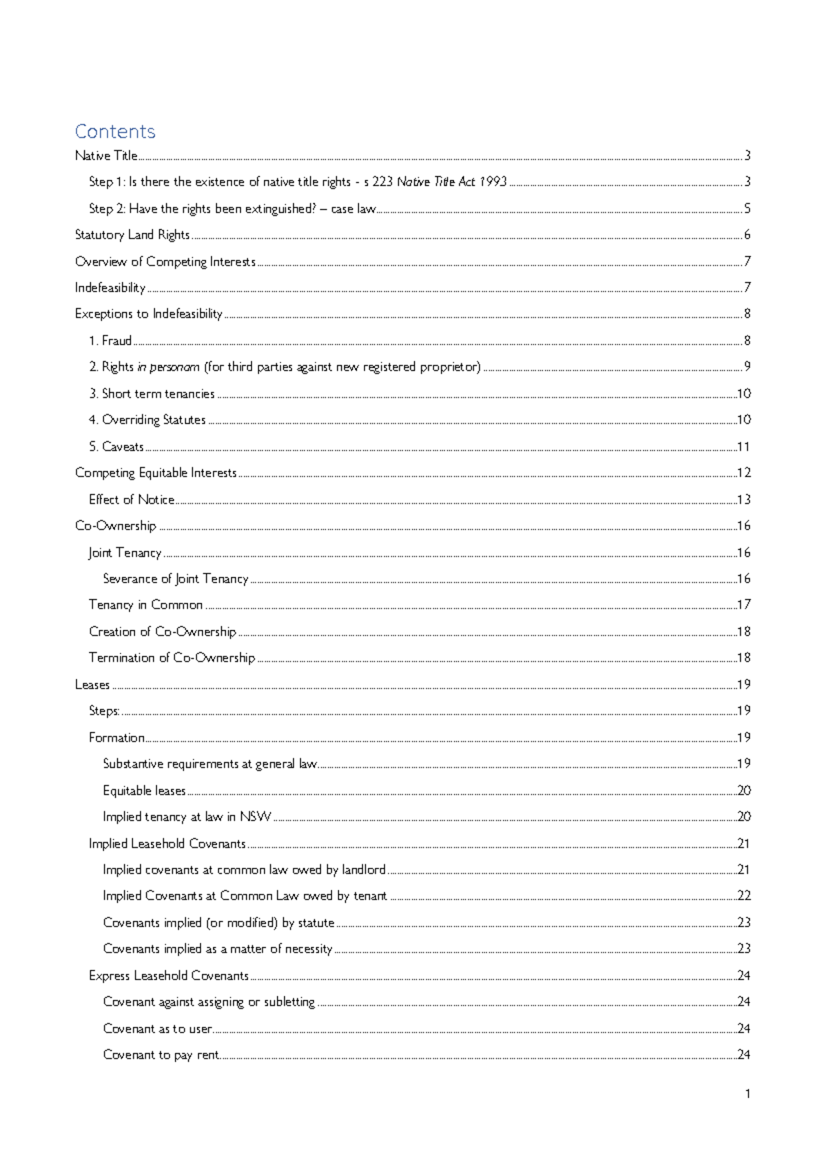 Land Law (Final Exam) Notes: Overview and Key Concepts - Studocu