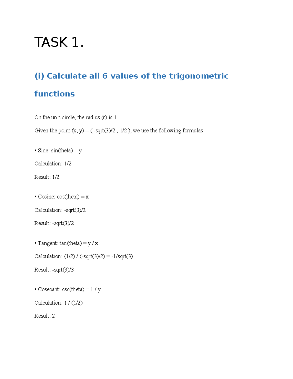 Math Assignment Unit 6: Trigonometric Functions & Calculations - Studocu