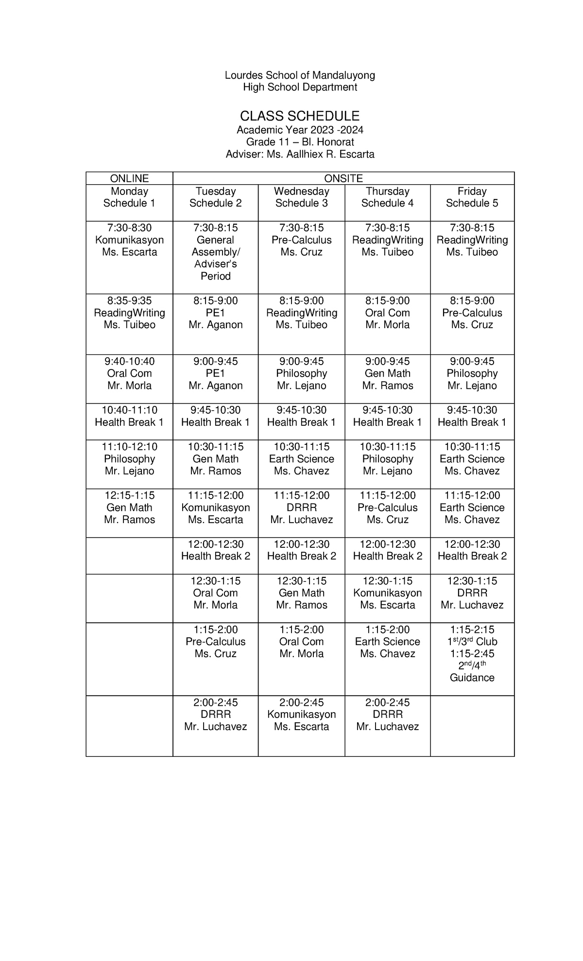 class-schedule-for-grade-11-bl-lourdes-school-2023-studocu