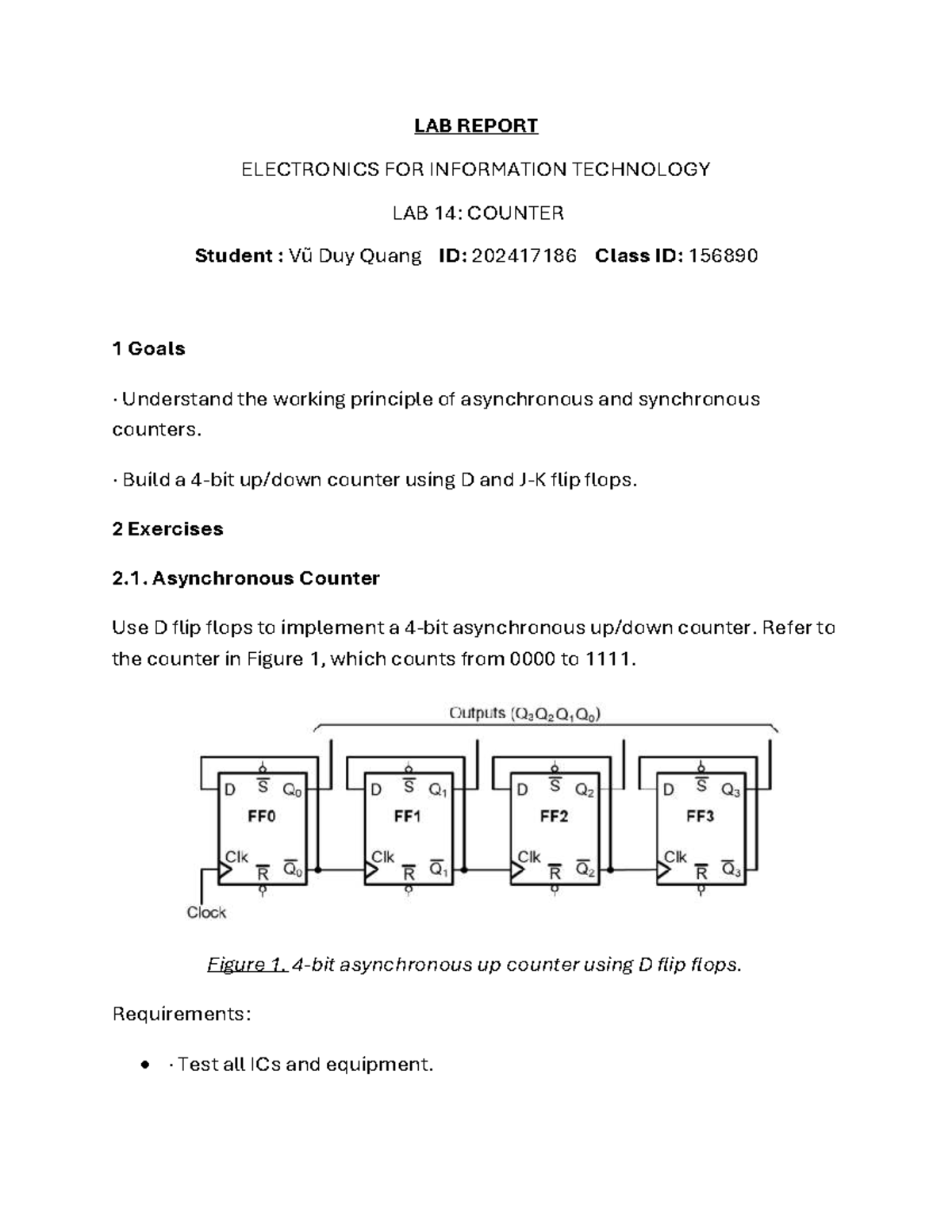 LAB REPORT IT 156890: Asynchronous & Synchronous Counters - Studocu