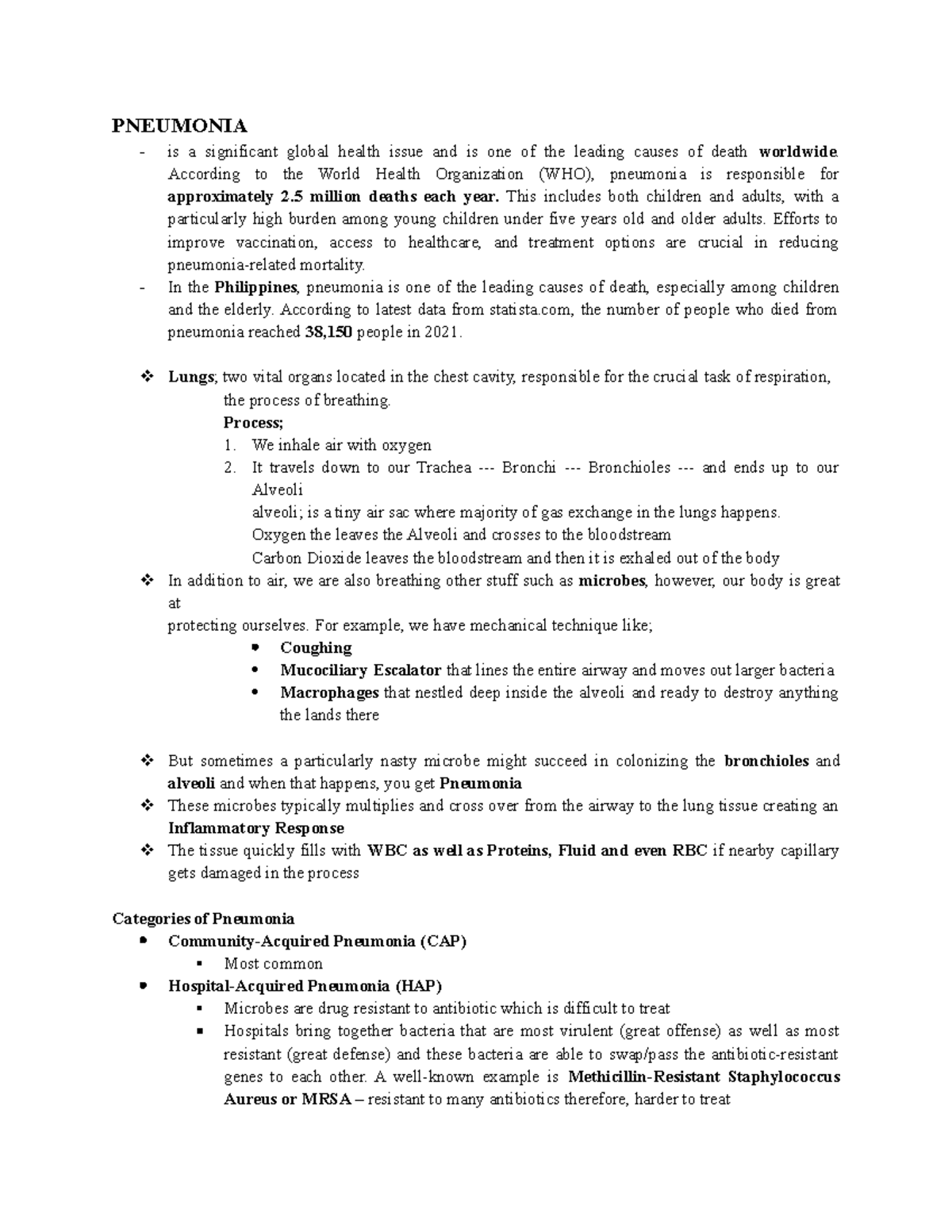 MS Report Notes: Understanding Pneumonia and Its Impact - Studocu