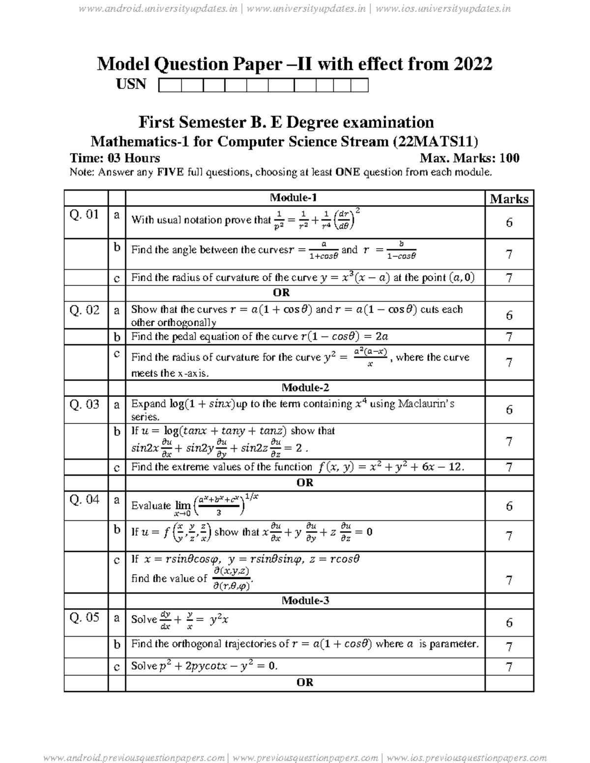 2MATS11set2 - RRRR - Model Question Paper – II with effect from 2022 ...