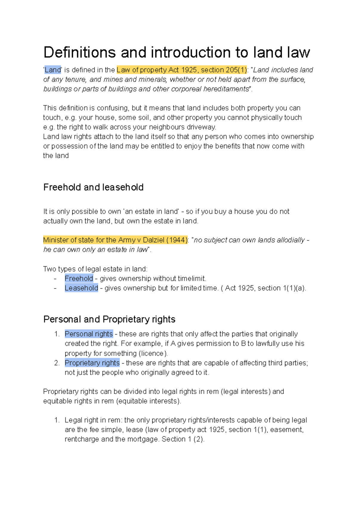 Defintions and rights of land law - Definitions and introduction to ...