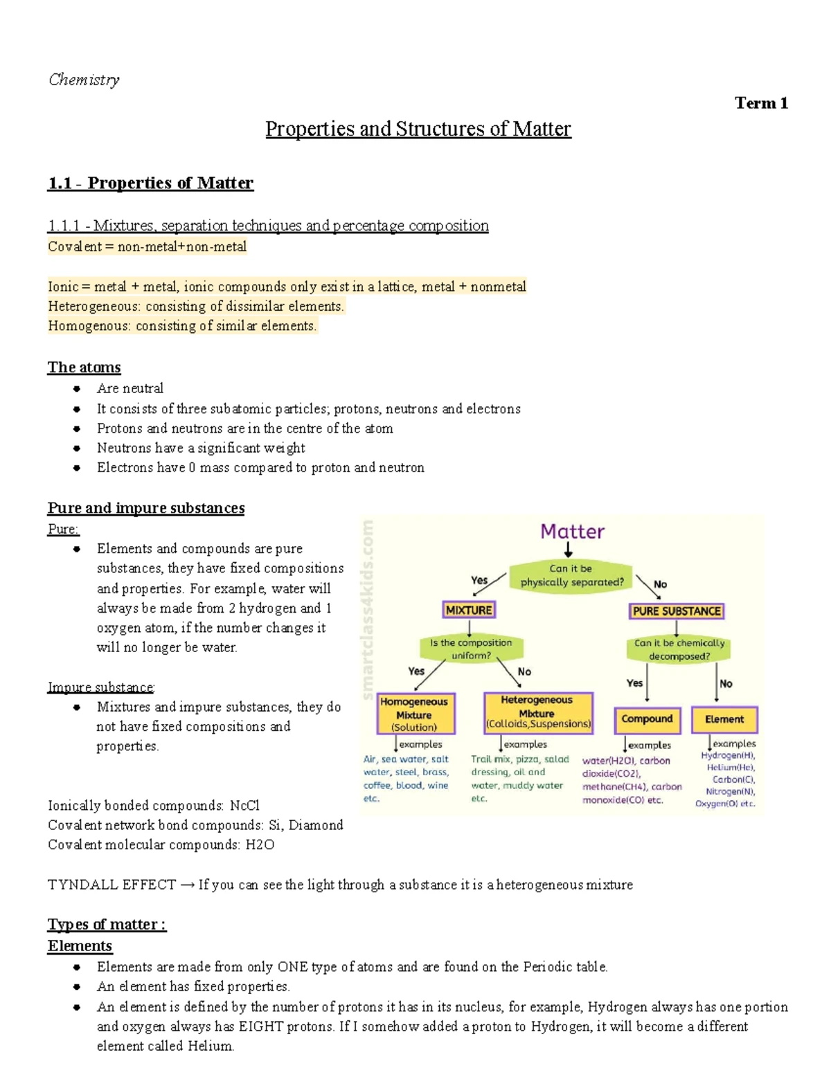 Chemistry Preliminary Notes: Module 1 - Properties & Structure of ...
