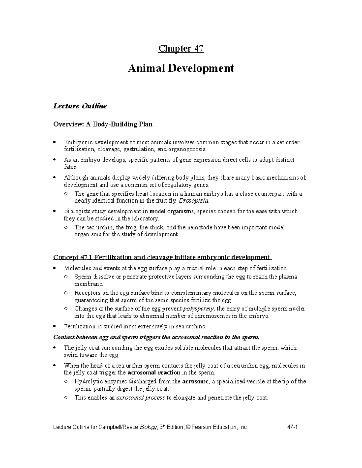 Chapter 47: Animal Development - Lecture Notes on Embryogenesis - Studocu