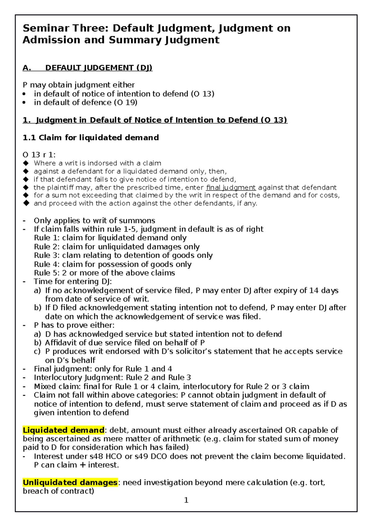 Seminar 3: Default Judgment, Admission & Summary Judgment Insights ...