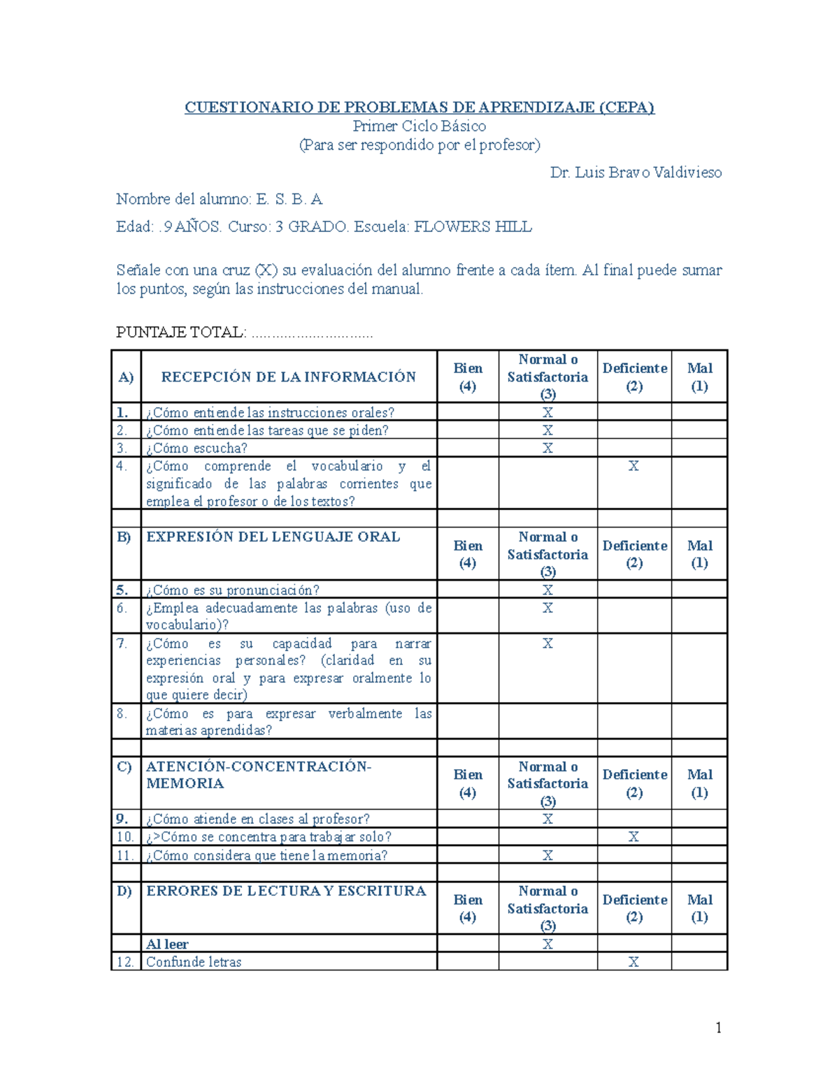 Cepa - Cuestionario de Evaluación de Aprendizajes - 3° Grado - Studocu