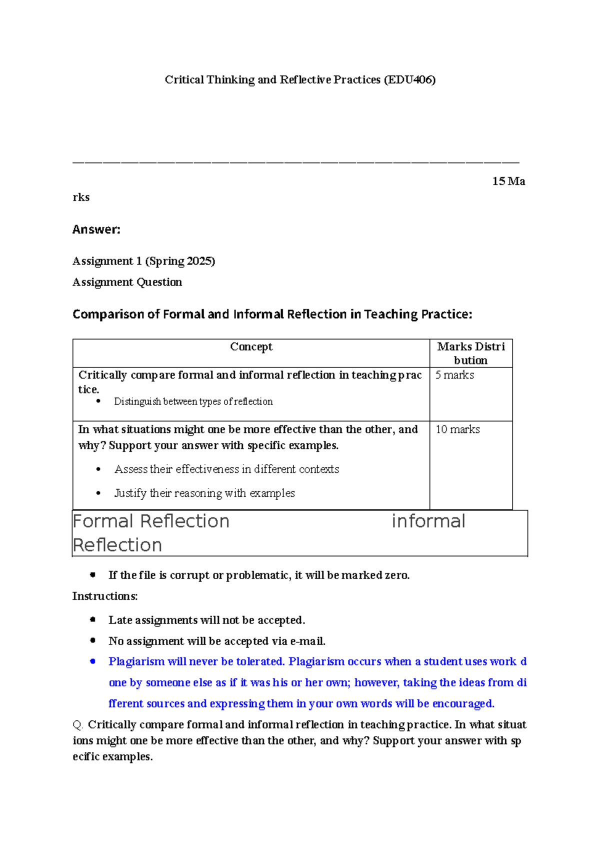 Spring 2025 EDU406 1 - its very helpful - Critical Thinking and ...