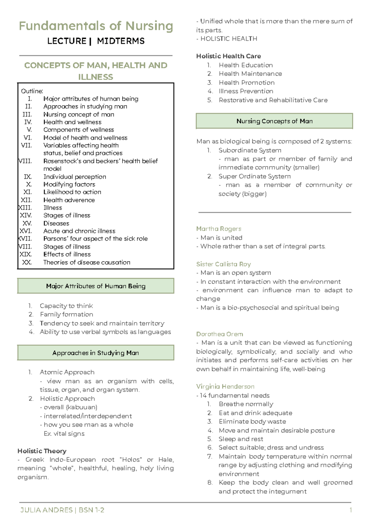 Fundamentals of Nursing | LECTURE | MIDTERMS | BSN 1-2 Notes - Studocu