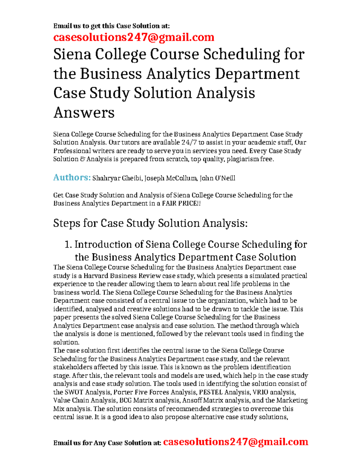 Siena College Case Study: Business Analytics Course Scheduling Solution - Studocu