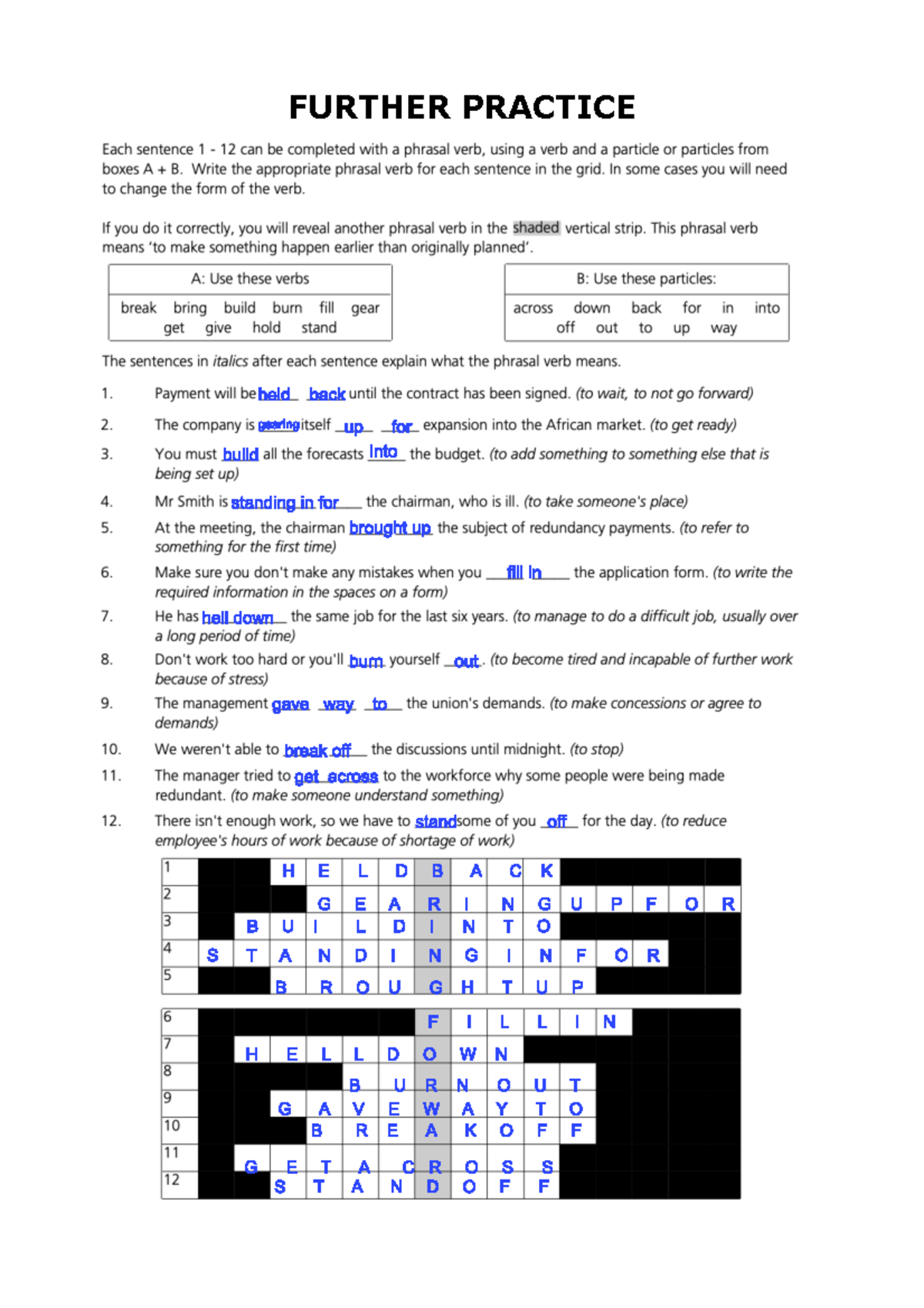 Từ vựng đọc thêm - FURTHER PRACTICE Each sentence 1 12 can be completed ...
