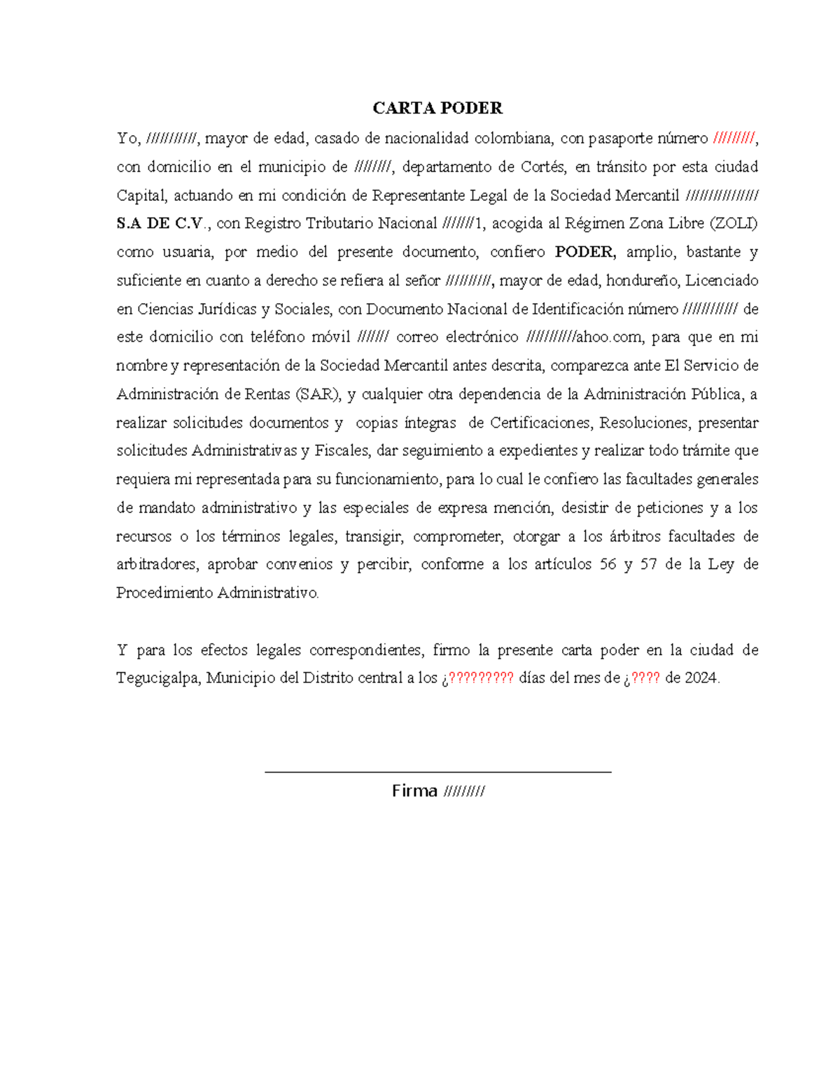 Carta Poder para el SAR - Representación Legal y Facultades - Studocu