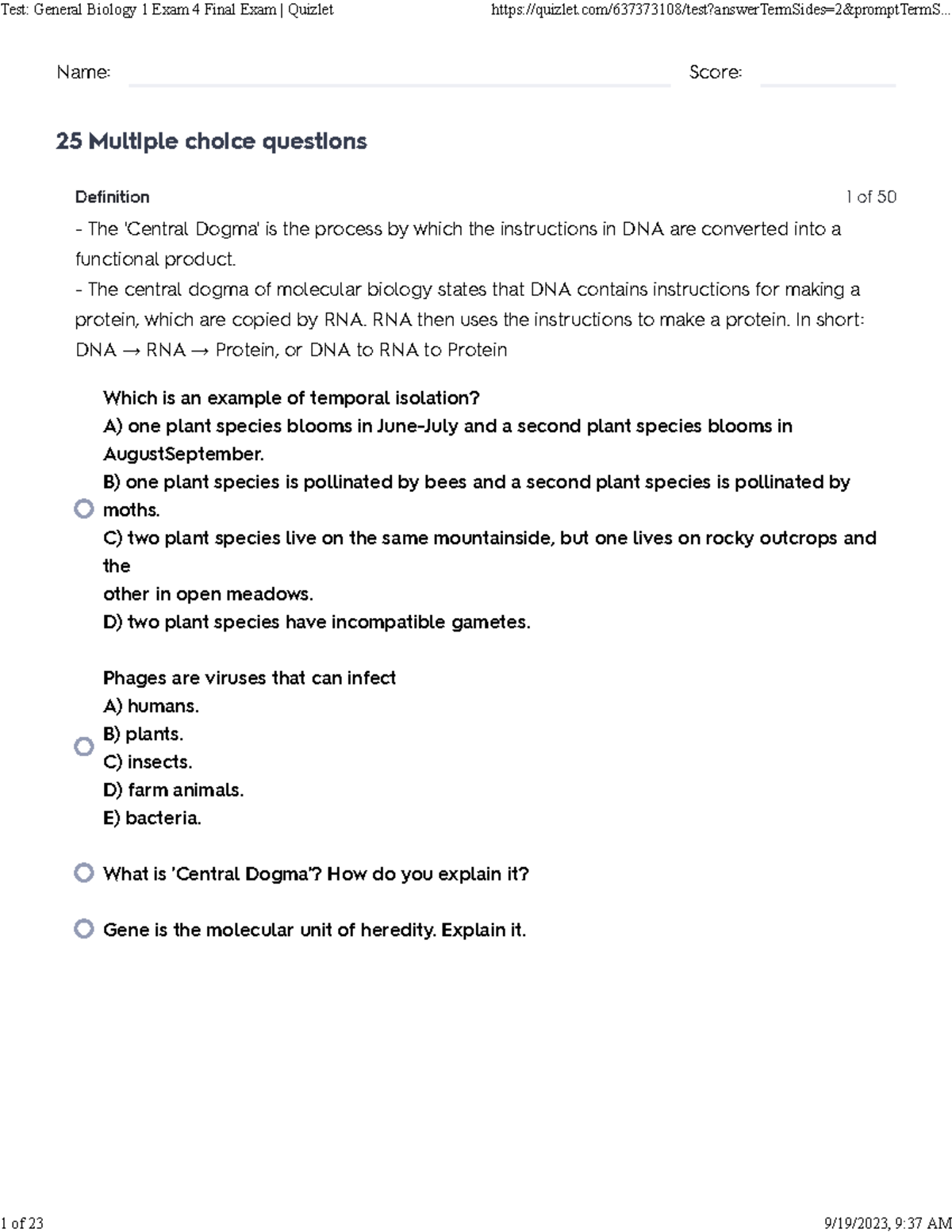 Test: BCHS 316 General Biology 1 Exam 4 Final Exam Quizlet - Studocu