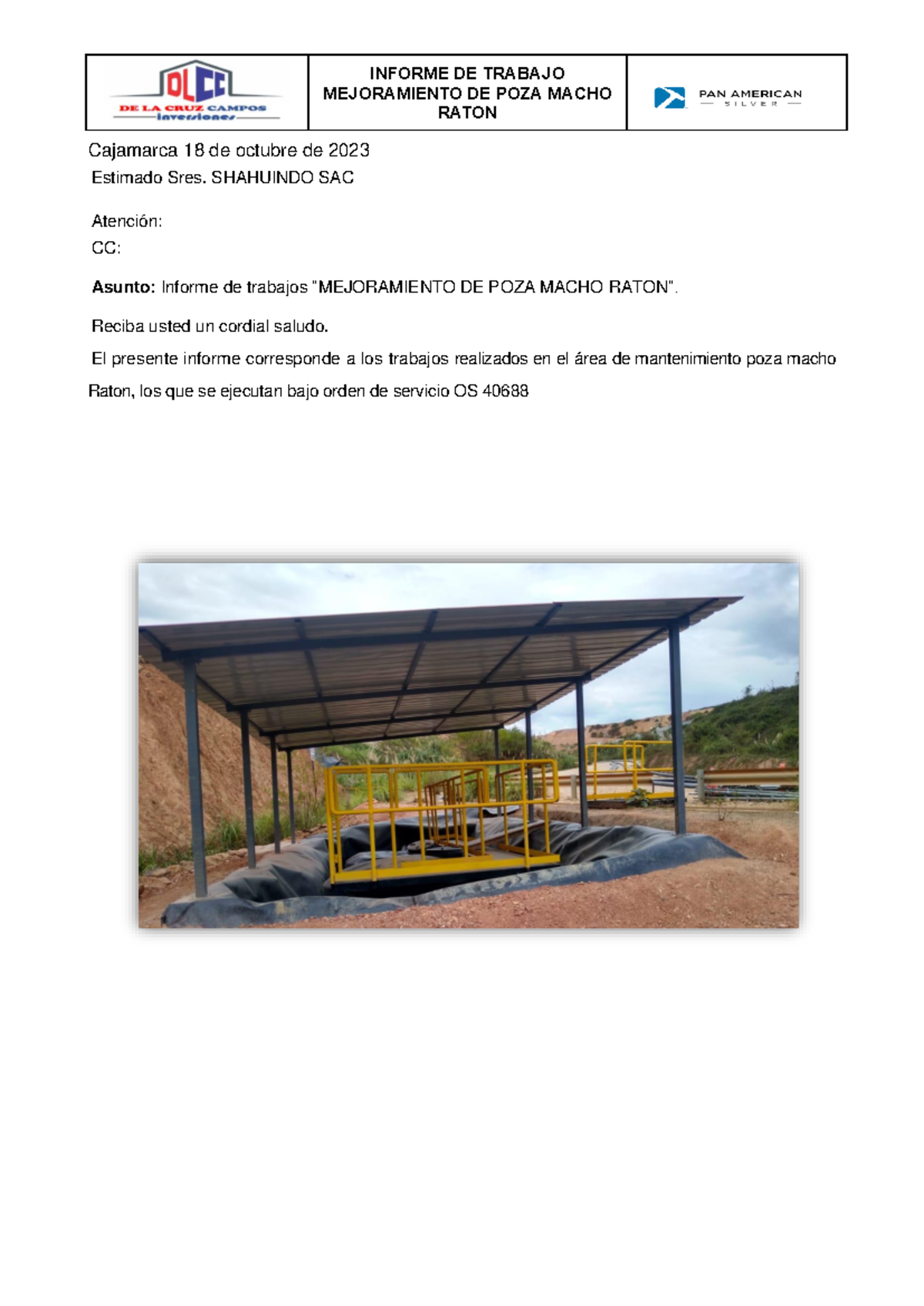Informe DE Trabajos Mejoramiento DE POZA Macho Raton - MEJORAMIENTO DE ...